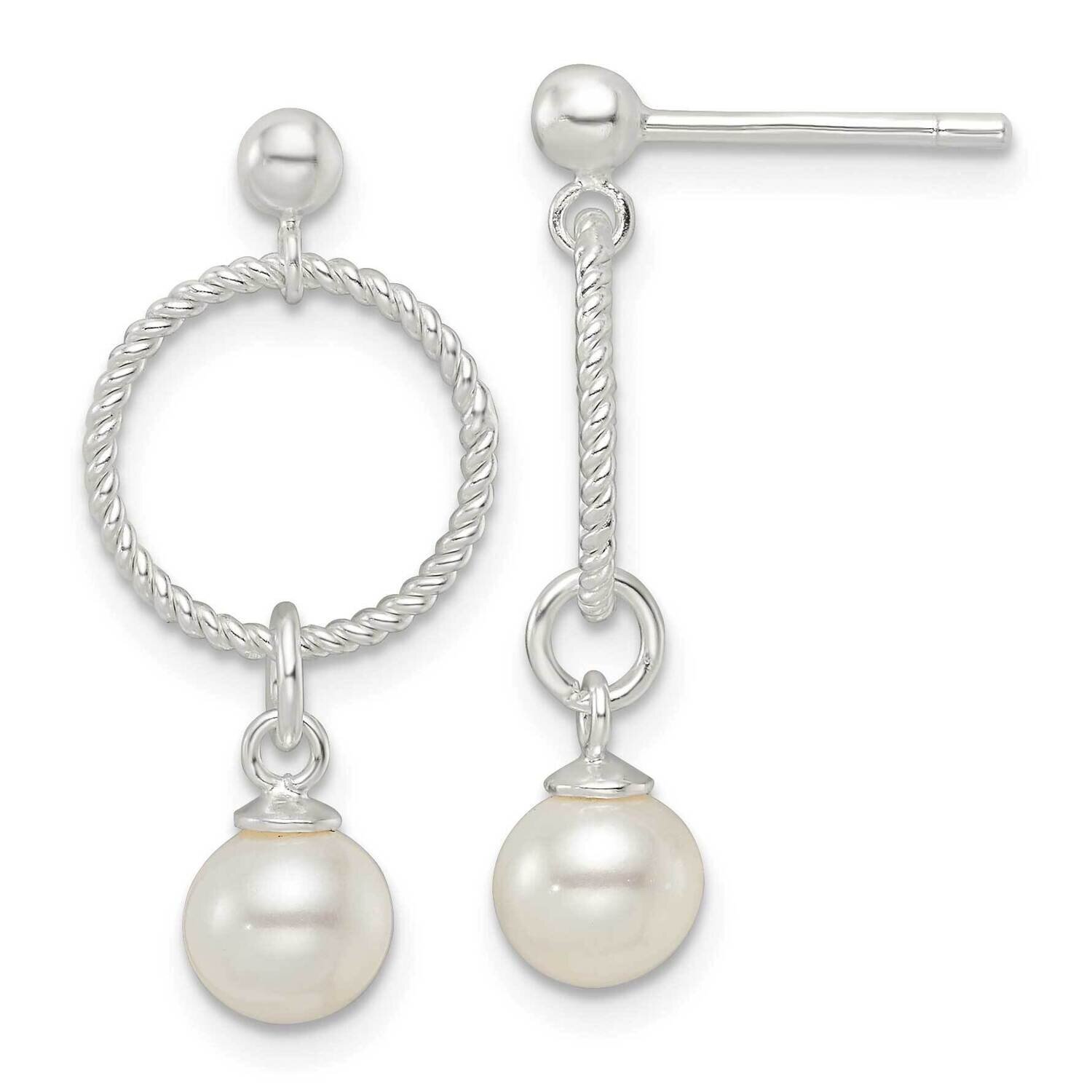 Glass Pearl Dangle Post Earrings Sterling Silver Polished QE16006, MPN: QE16006, 196904150658