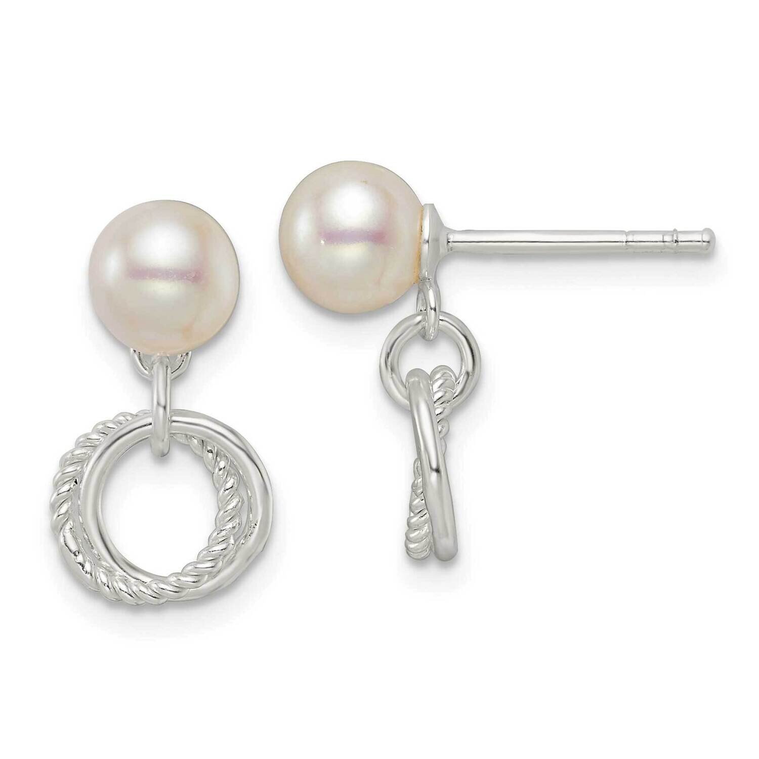 Glass Pearl Dangle Post Earrings Sterling Silver Polished QE16007, MPN: QE16007, 196904151679
