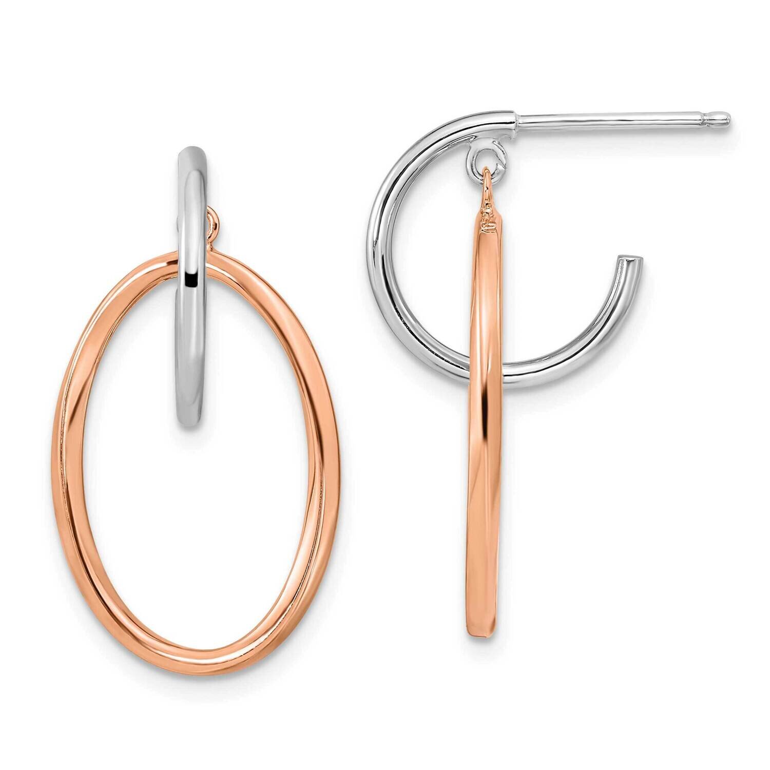 Rose Gold-Plated Oval Dangle Hoop Earrings Sterling Silver Rhodium-Plated QE16012