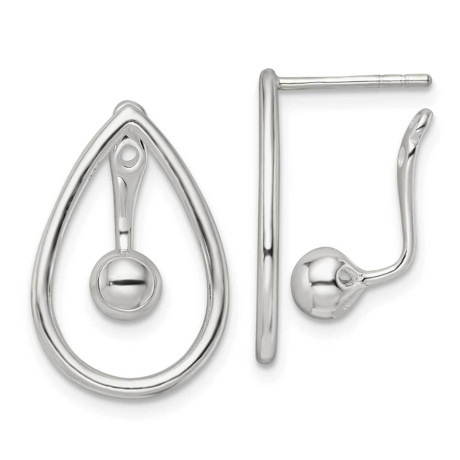 Teardrop with Drop &amp; Dangle Ball Threader Post Earrin Sterling Silver Polished QE16017, MPN: QE1601…