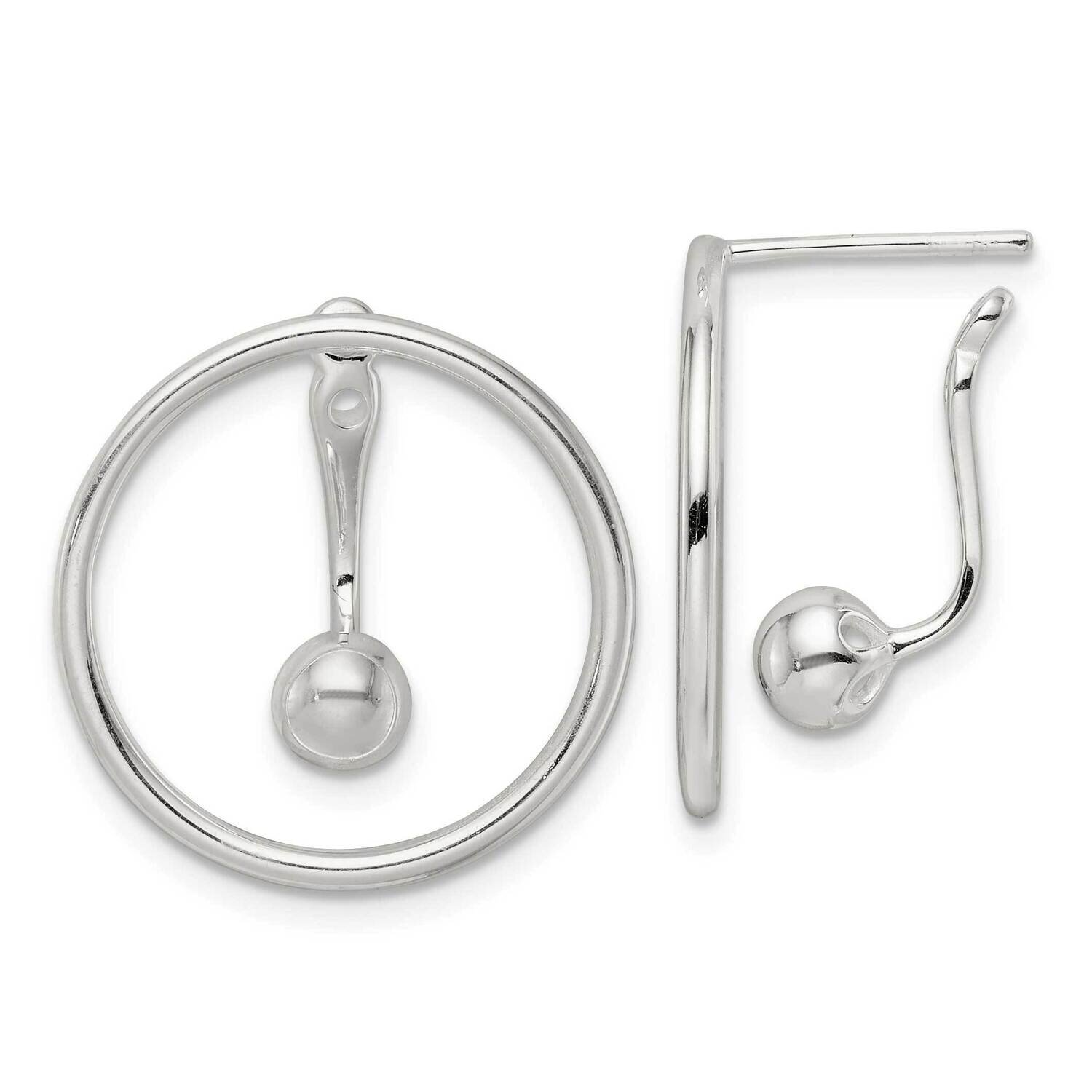 Circle with Drop &amp; Dangle Threader Post Earrings Sterling Silver Polished QE16018, MPN: QE16018, 19…
