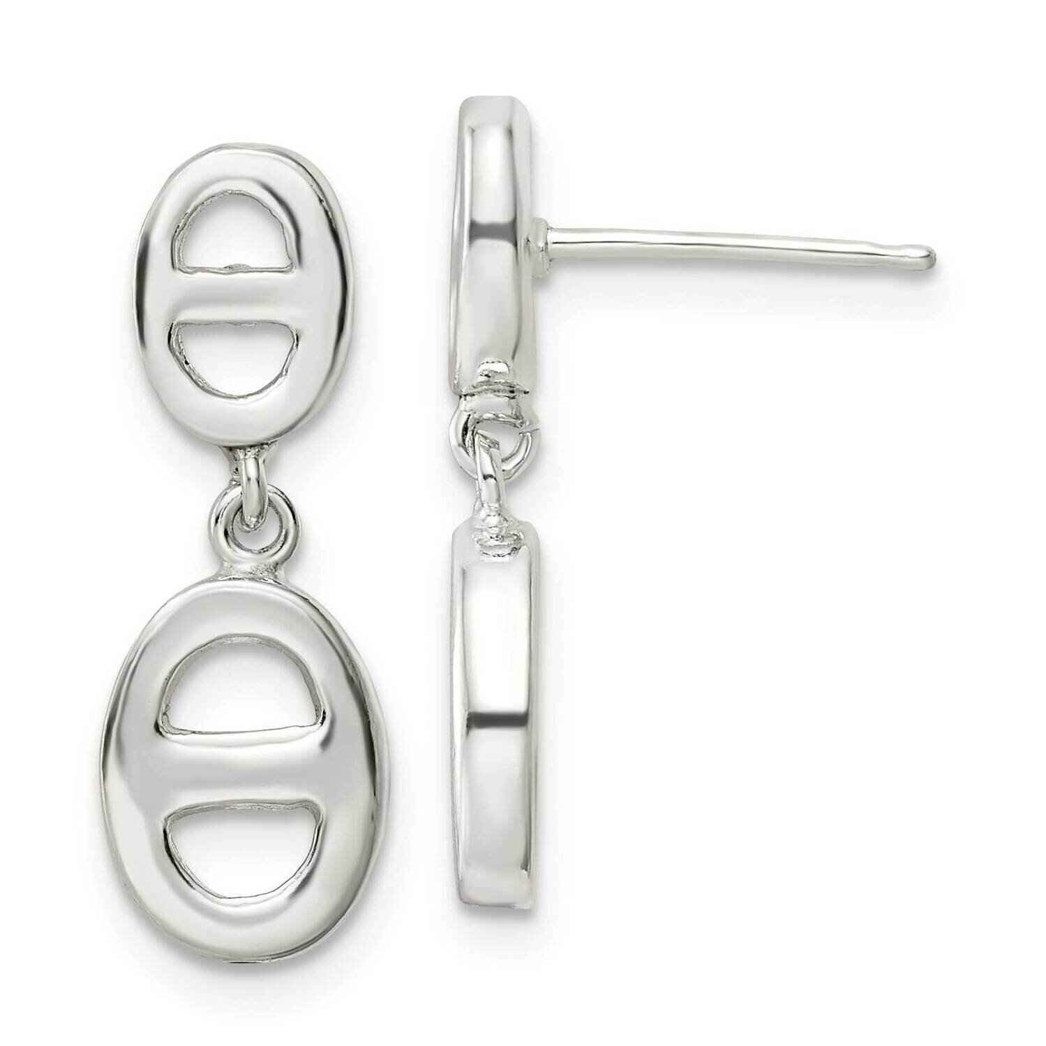 Oval Design Dangle Post Earrings Sterling Silver Polished QE16026, MPN: QE16026, 196904150719