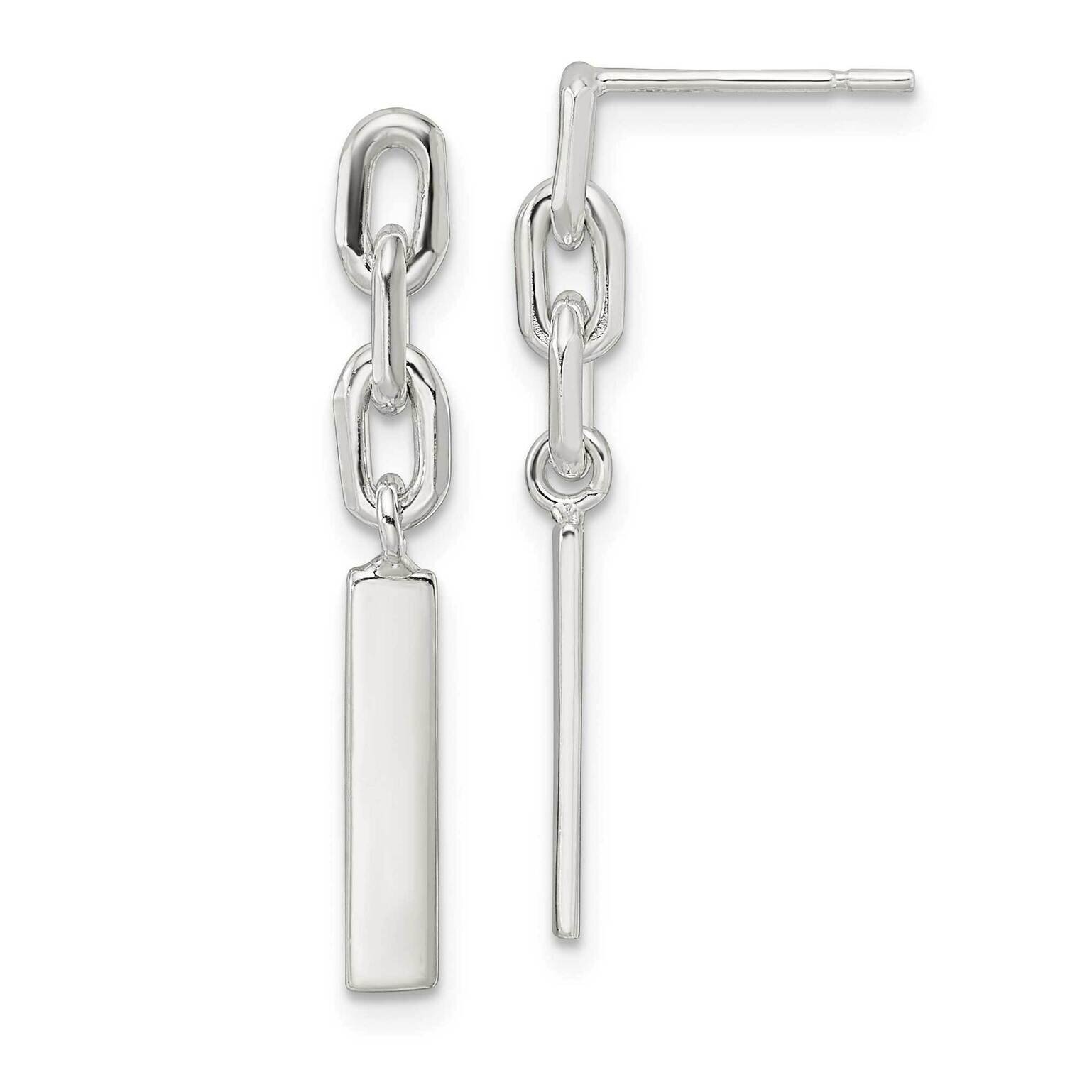 Bar Dangle Post Earrings Sterling Silver Polished QE16046, MPN: QE16046, 196904150467