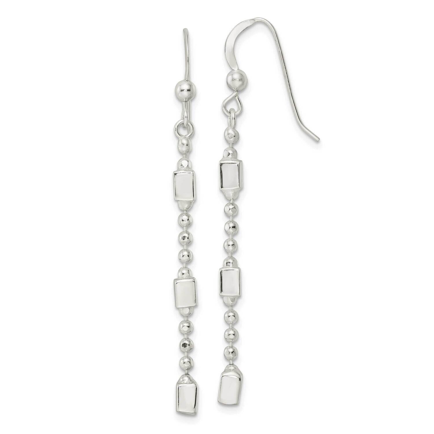 Square Beaded Dangle French Wire Earrings Sterling Silver QE16049, MPN: QE16049, 196904150429
