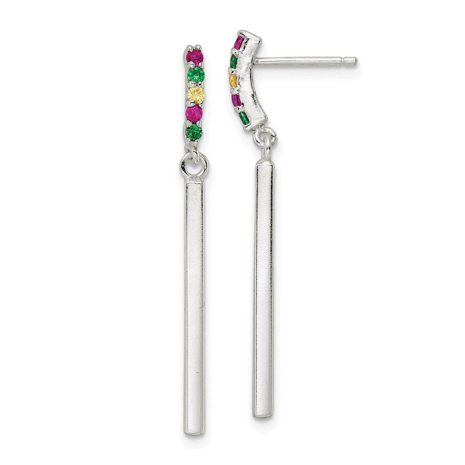 Red Green Yellow CZ Diamond Dangle Bar Post Earrings Sterling Silver QE16050, MPN: QE16050, 1969041…