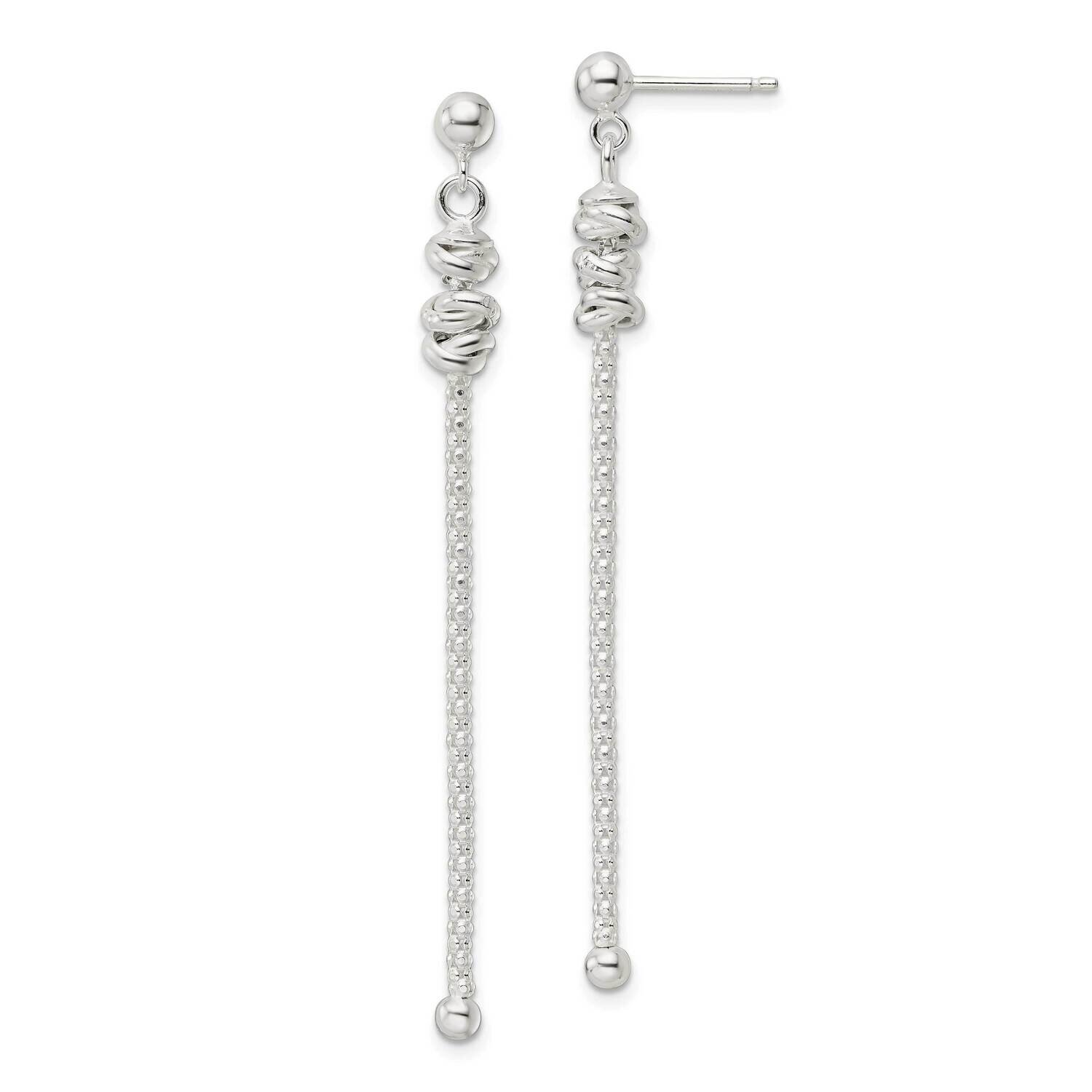 Fancy Knot with Chain Post Dangle Earrings Sterling Silver QE16052