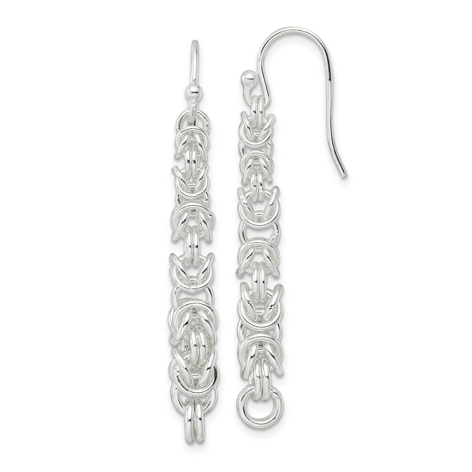 Fancy Byzantine Chain Dangle Shepherd Hook Earrings Sterling Silver QE16055, MPN: QE16055, 19690415…