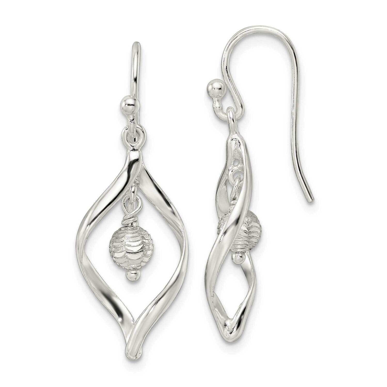 Diamond-Cut Twist with Ball Center Dangle Earrings Sterling Silver QE16061