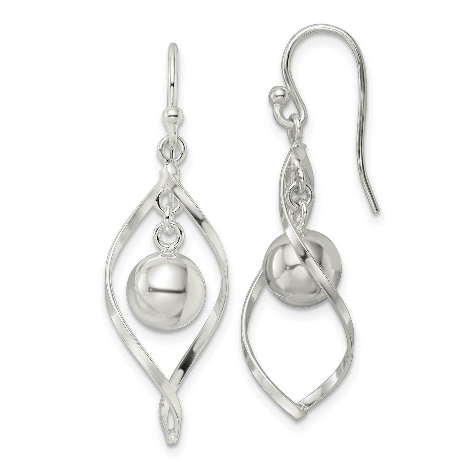 Twist and Ball Dangle Shepherd Hook Earrings Sterling Silver QE16062