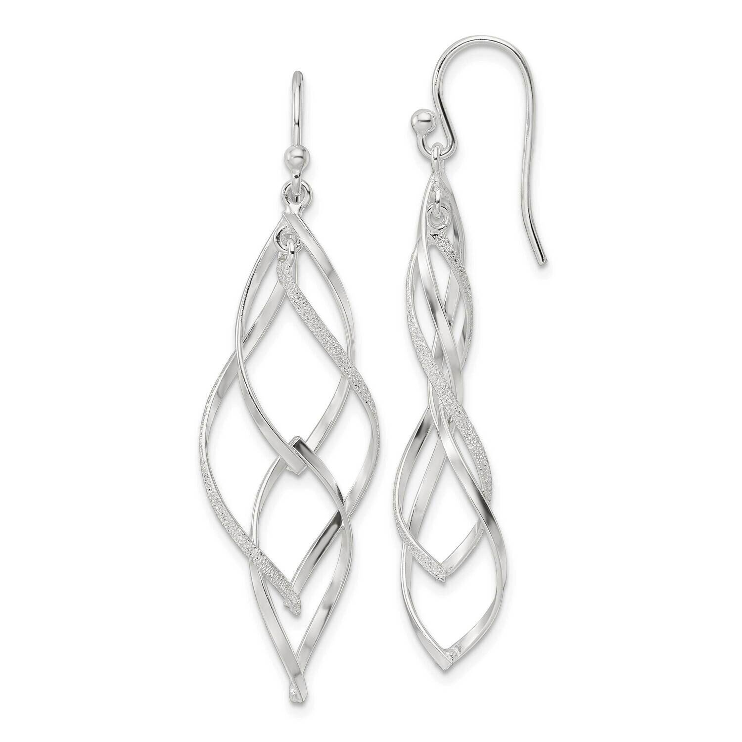 Laser Twisted Dangle Hook Earrings Sterling Silver Polished QE16067, MPN: QE16067, 196904150061