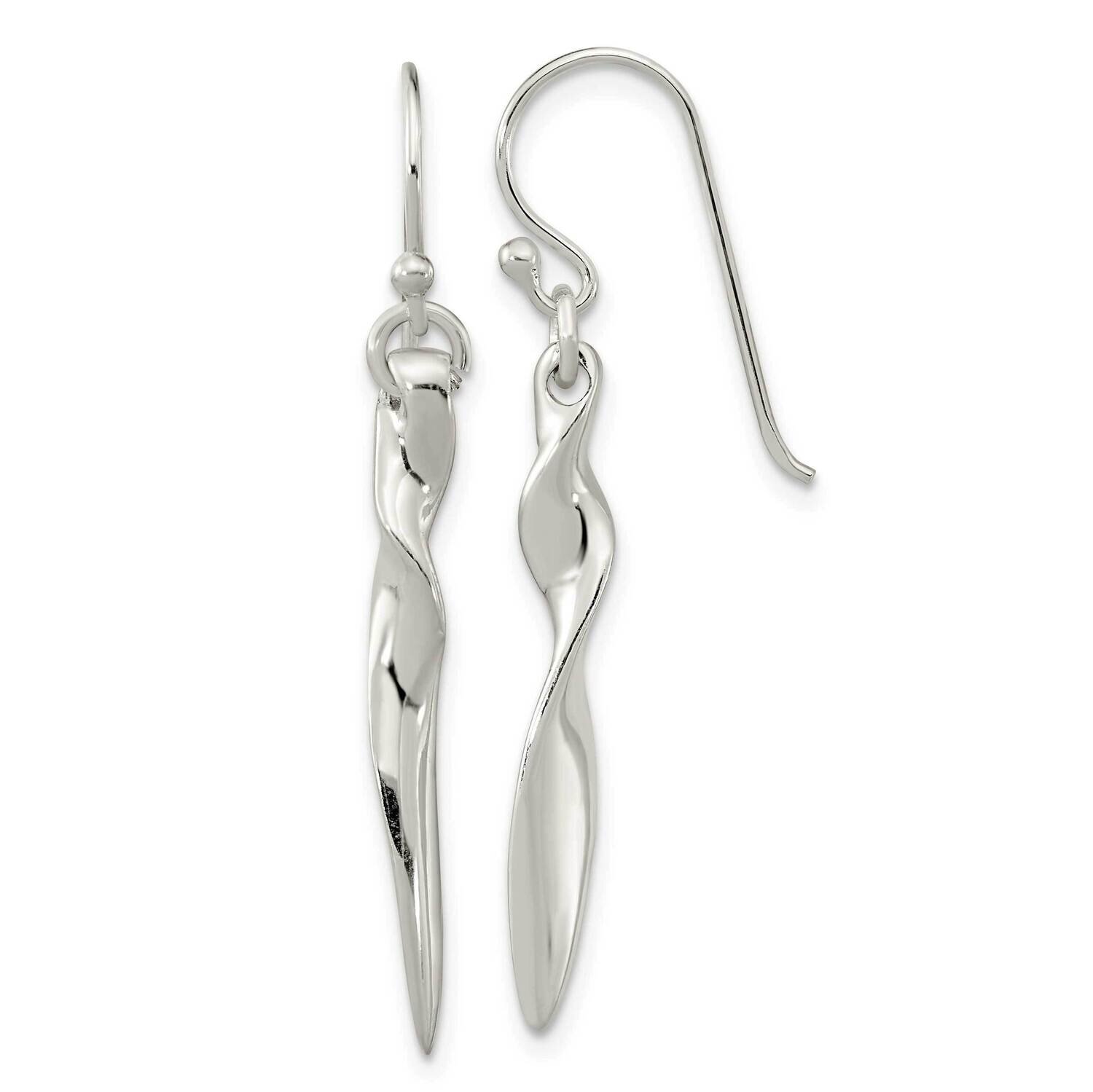 Twisted Bar Dangle Shephard Hook Earrings Sterling Silver Polished QE16068, MPN: QE16068, 196904151…
