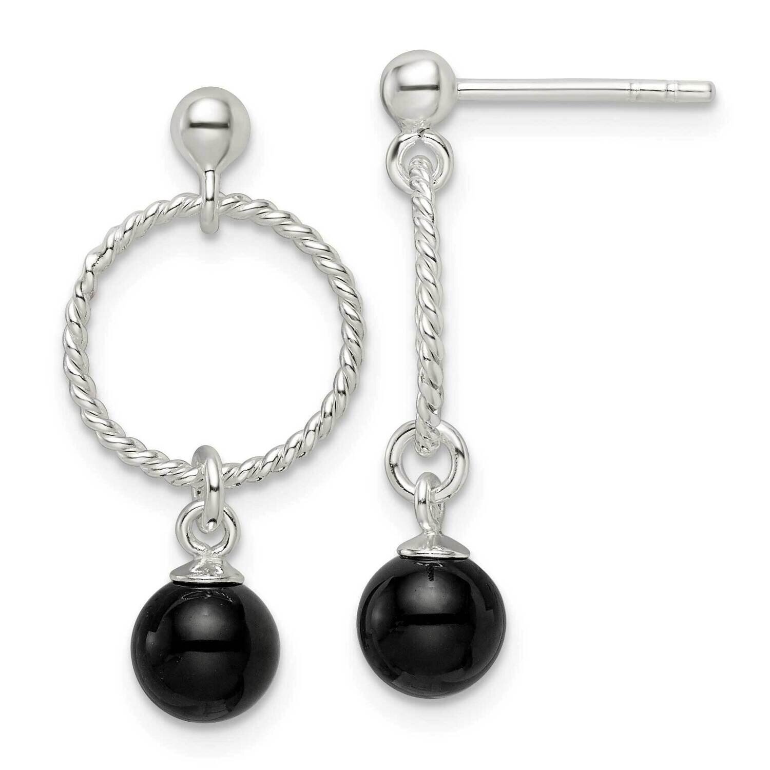Onyx In Circle Dangle Post Earrings Sterling Silver Polished QE16071, MPN: QE16071, 196904150276