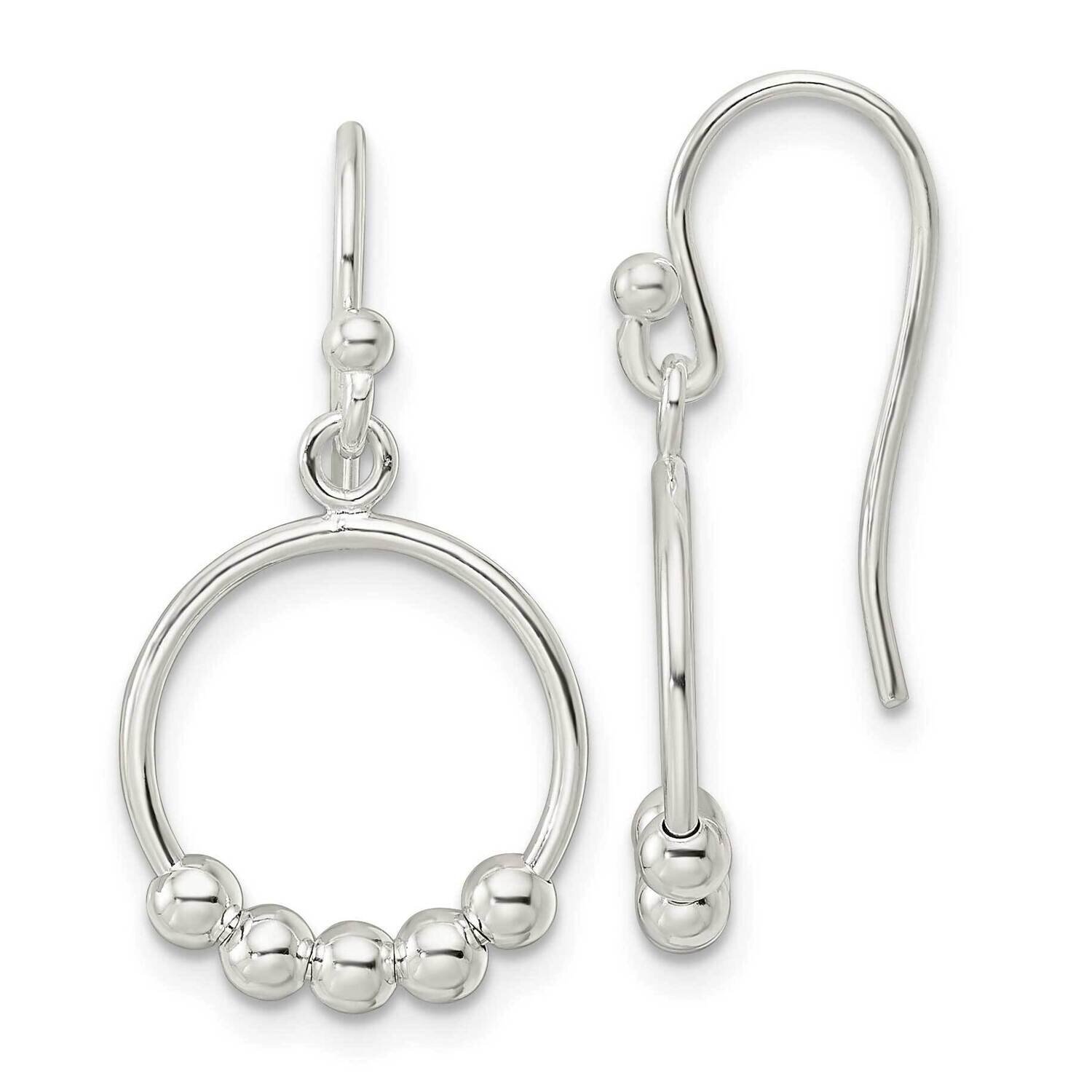 Beaded Circle Shepherd Hook Earrings Sterling Silver Polished QE16073, MPN: QE16073, 196904150023