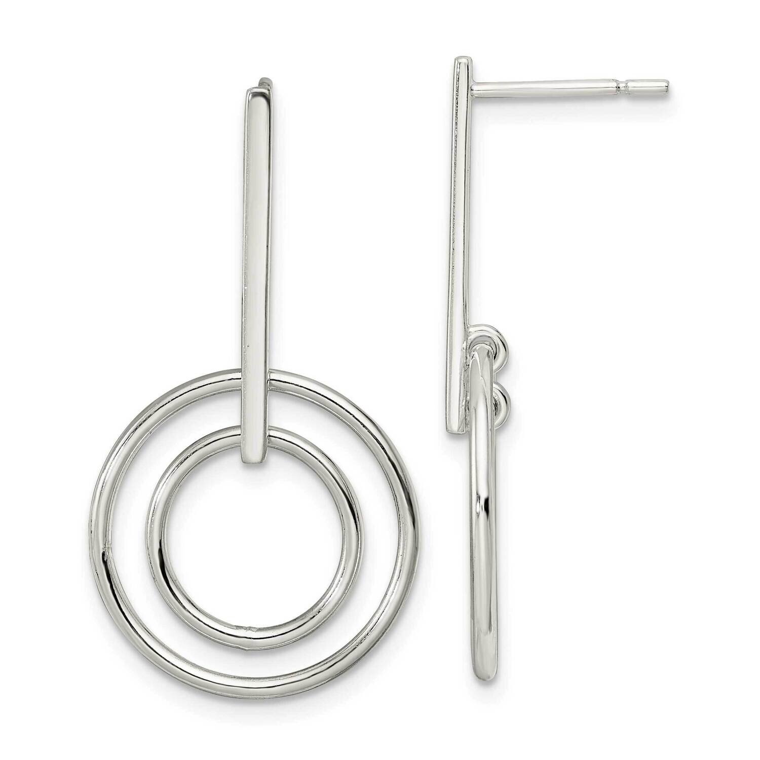 Bar and 2 Circles Dangle Post Earrings Sterling Silver Polished QE16075, MPN: QE16075, 196904151143