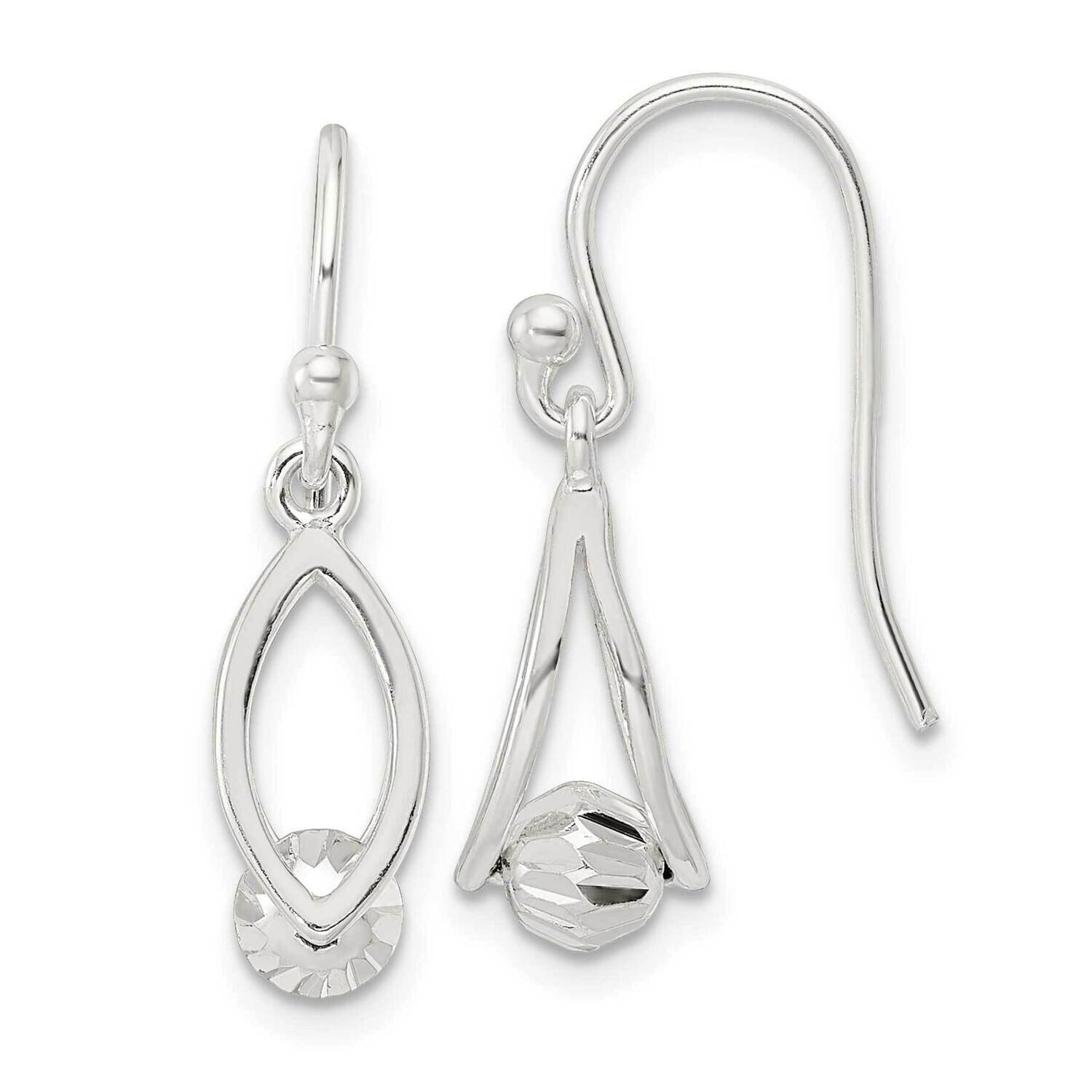 Diamond-Cut Beaded Shepherd Hook Earrings Sterling Silver Polished QE16081