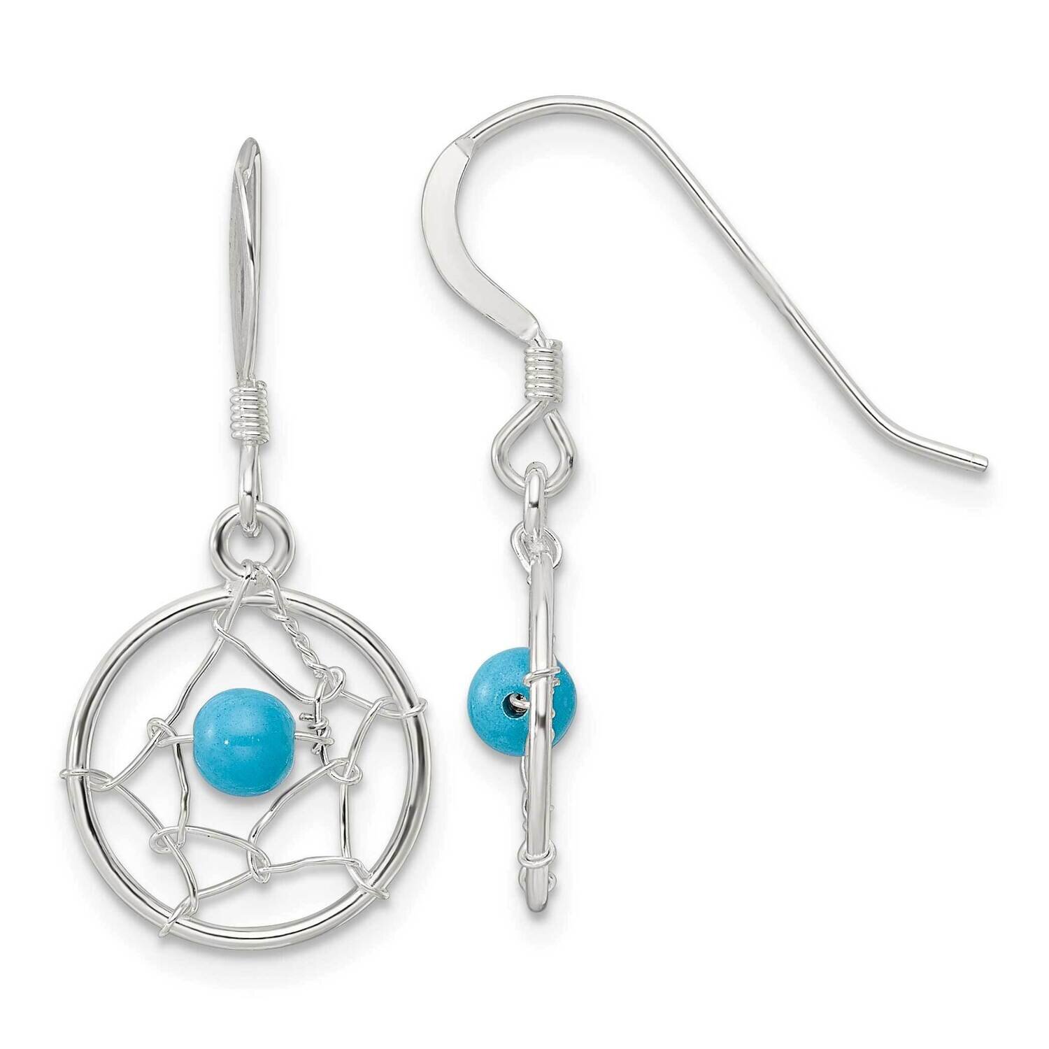 Dream Catcher with Semi Precious Turquoise Bead Dangle Earrin Sterling Silver QE16084, MPN: QE16084…