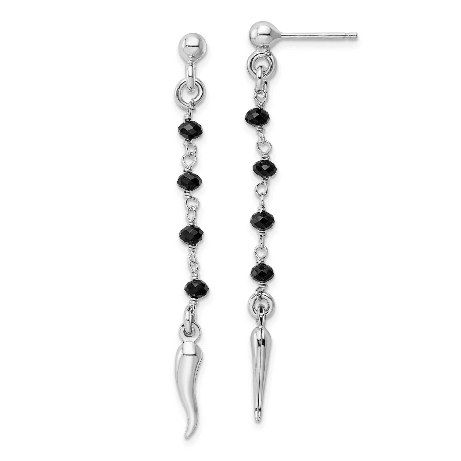 Black Glass Beads Italian Horn Dangle Earrin Sterling Silver Rhodium-Plated QE16085, MPN: QE16085, …