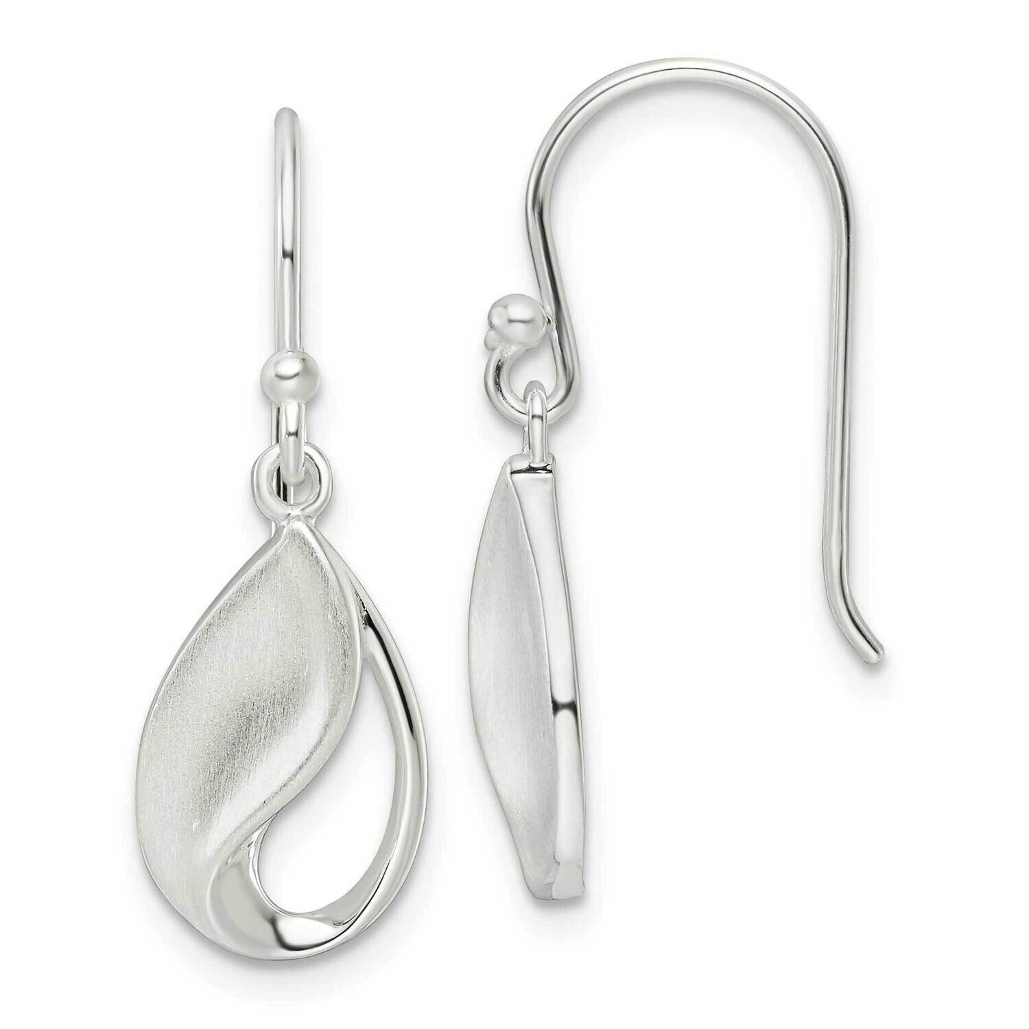 Satin Teardrop Fancy Dangle Earrings Sterling Silver Polished QE16089, MPN: QE16089, 196904169667