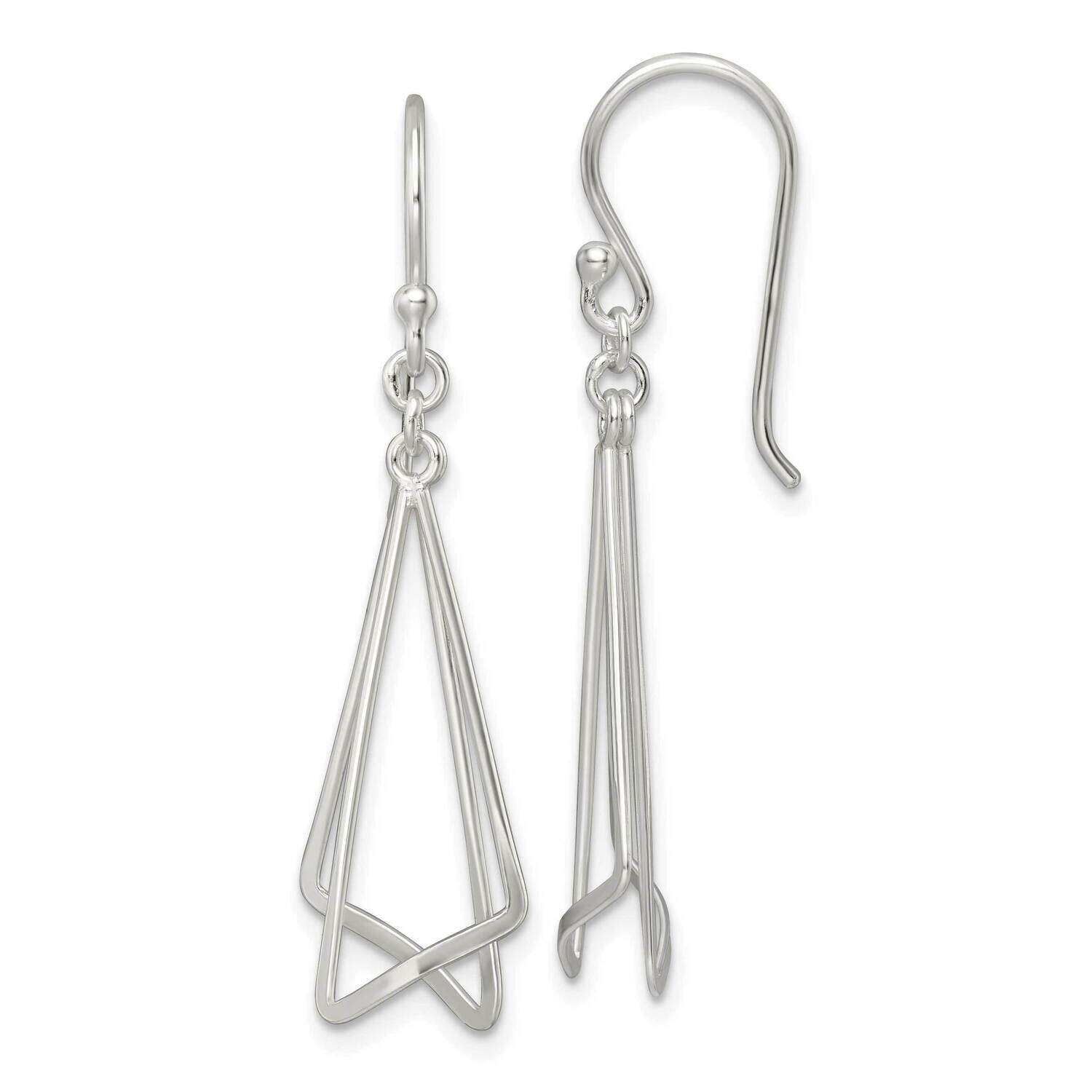 Fancy Triangle Dangle Earrings Sterling Silver Polished QE16092, MPN: QE16092, 196904150245