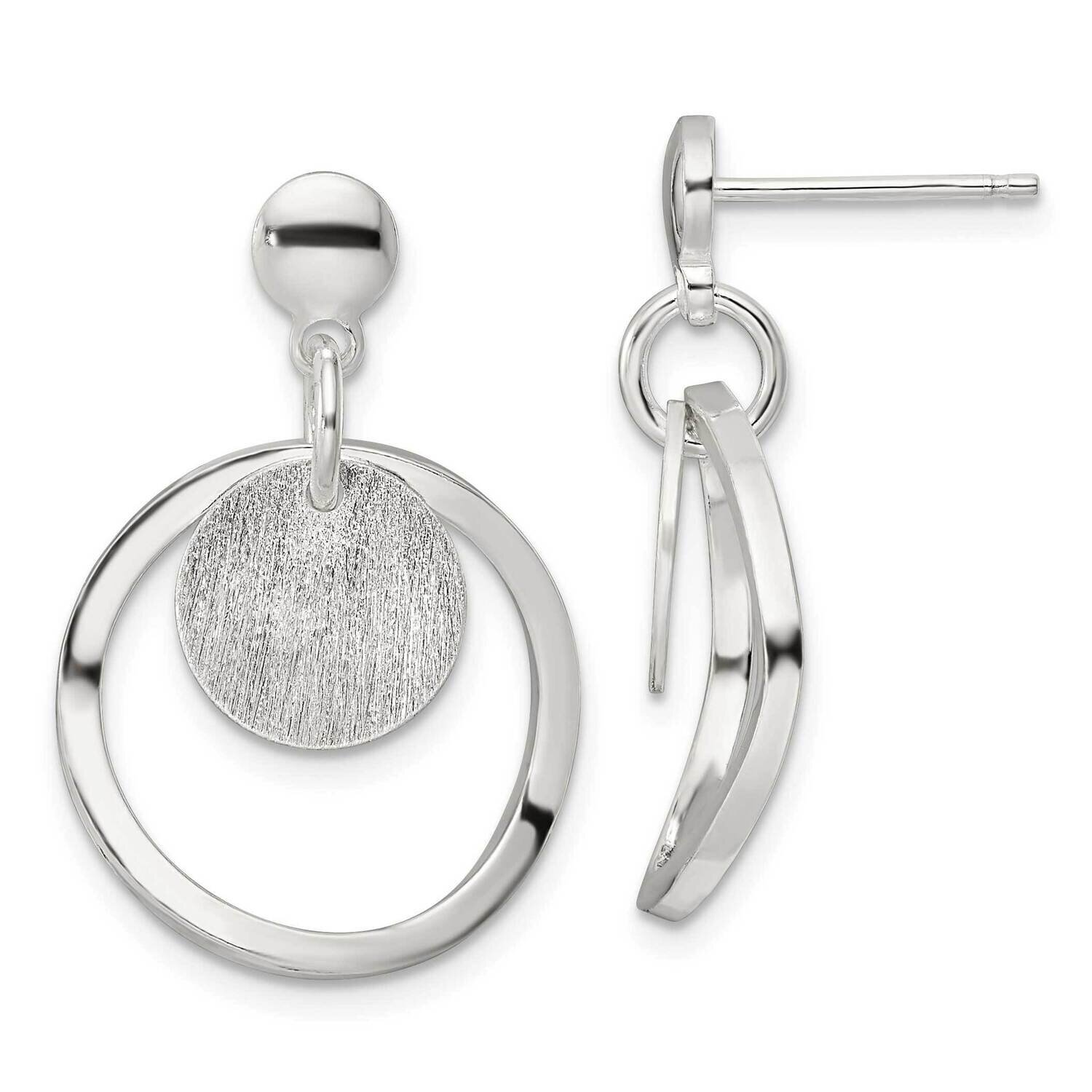 Satin Circle Post Dangle Earrings Sterling Silver Polished QE16095, MPN: QE16095, 196904169582