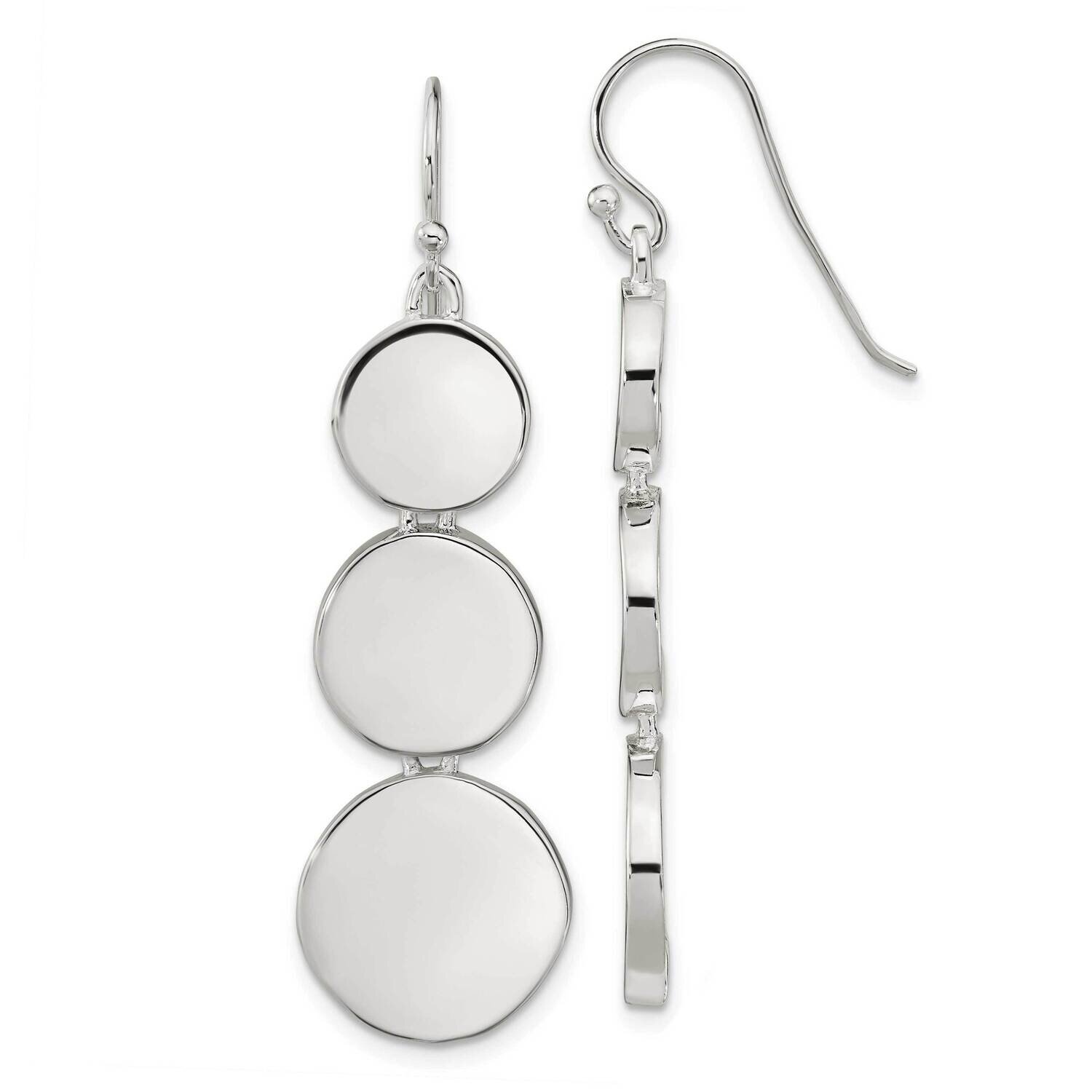 Tapered Disc Dangle Earrings Sterling Silver Polished QE16097, MPN: QE16097, 196904169544