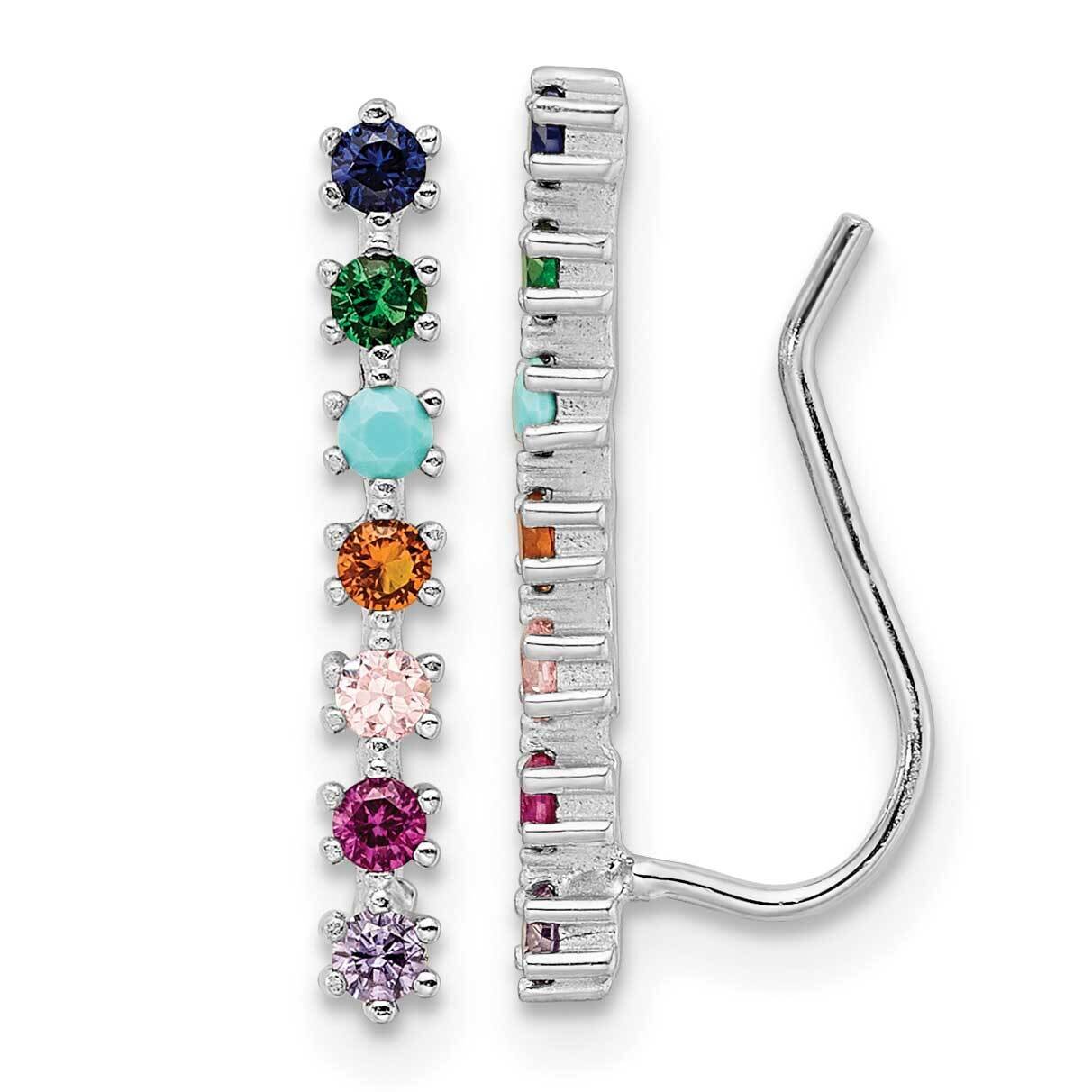Multi-Color CZ Diamond Earrings Sterling Silver Rhodium-Plated Polished QE16109
