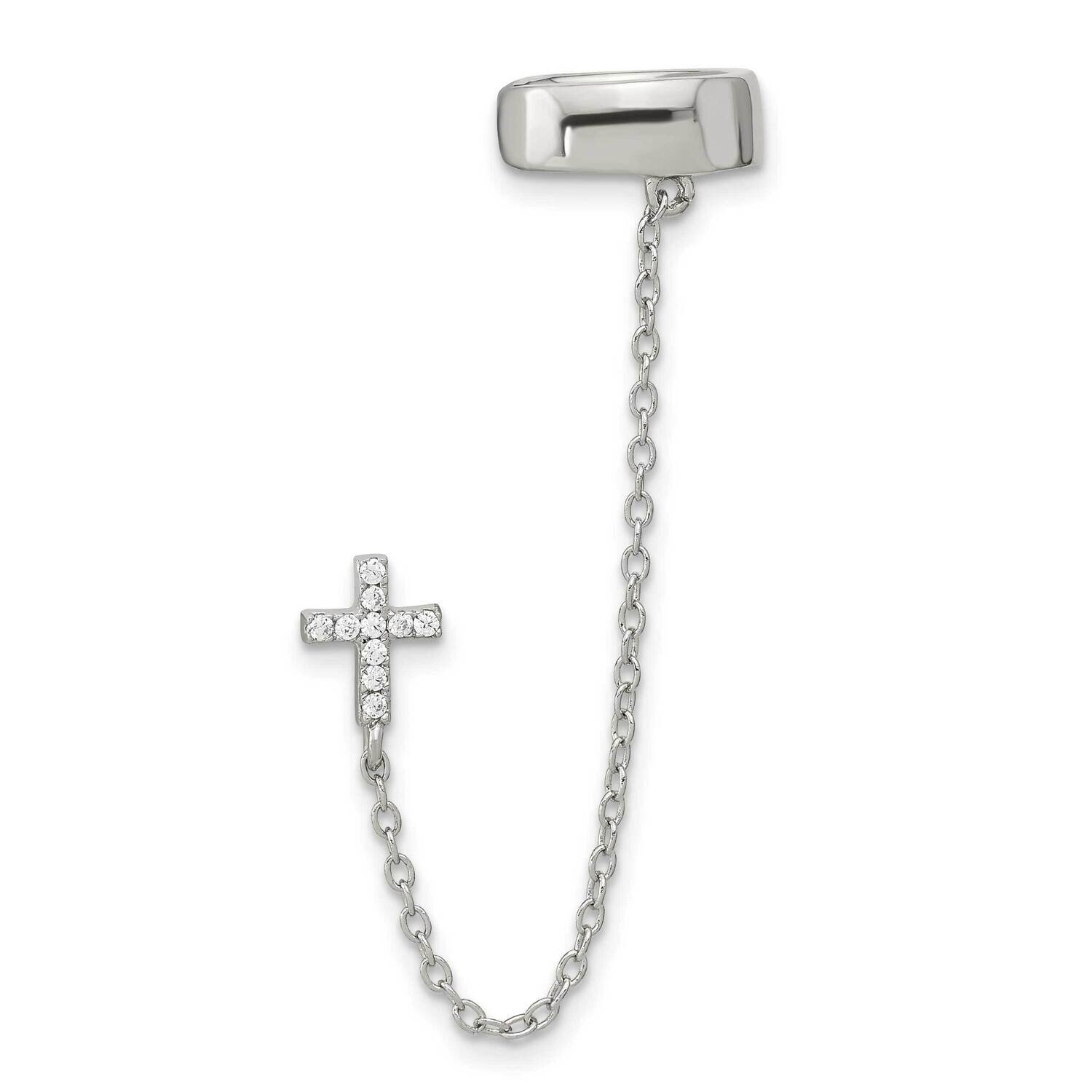 CZ Diamond Cross 1 Individual Post with Cuff Earring Sterling Silver Rhodium-Plated QE16112, MPN: Q…