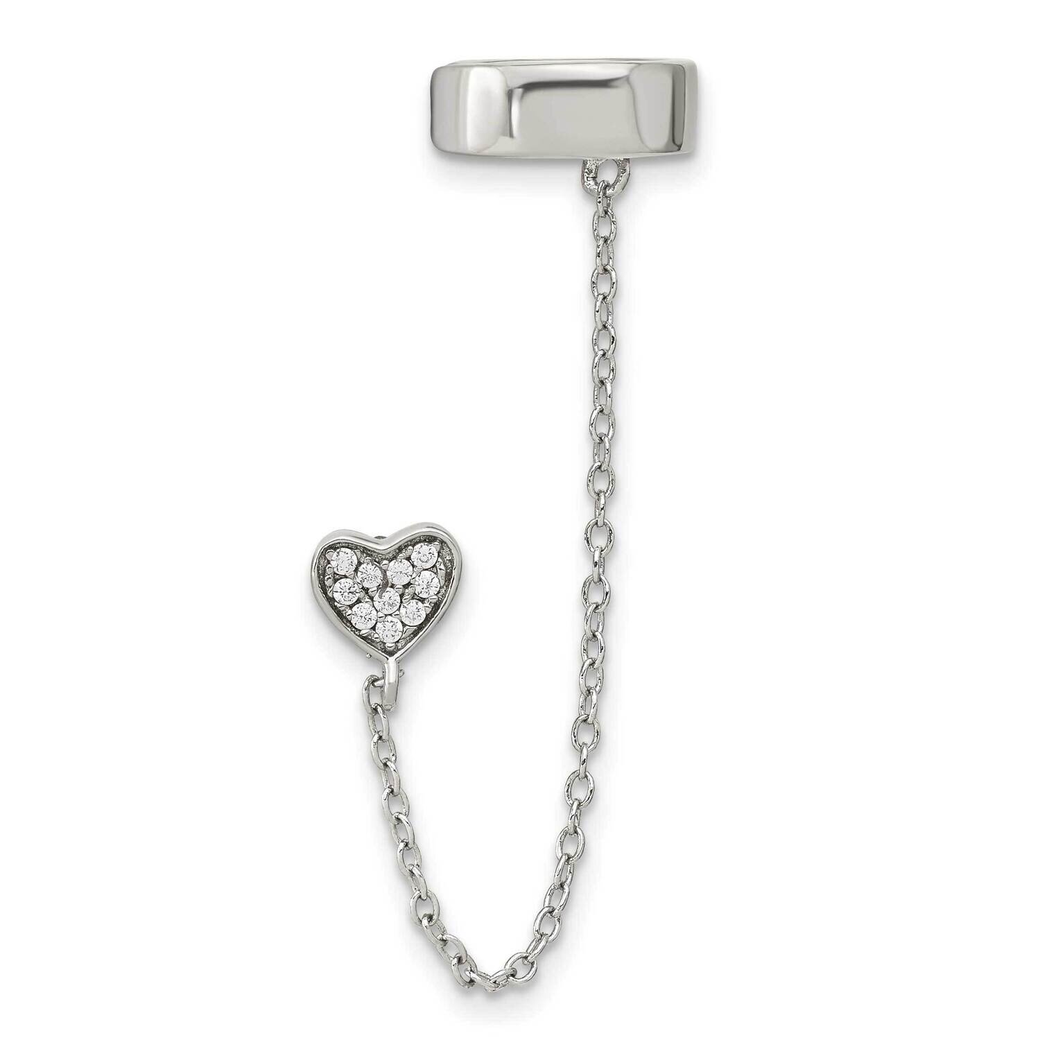 CZ Diamond Heart 1 Individual Post with Cuff Earring Sterling Silver Rhodium-Plated QE16113, MPN: Q…