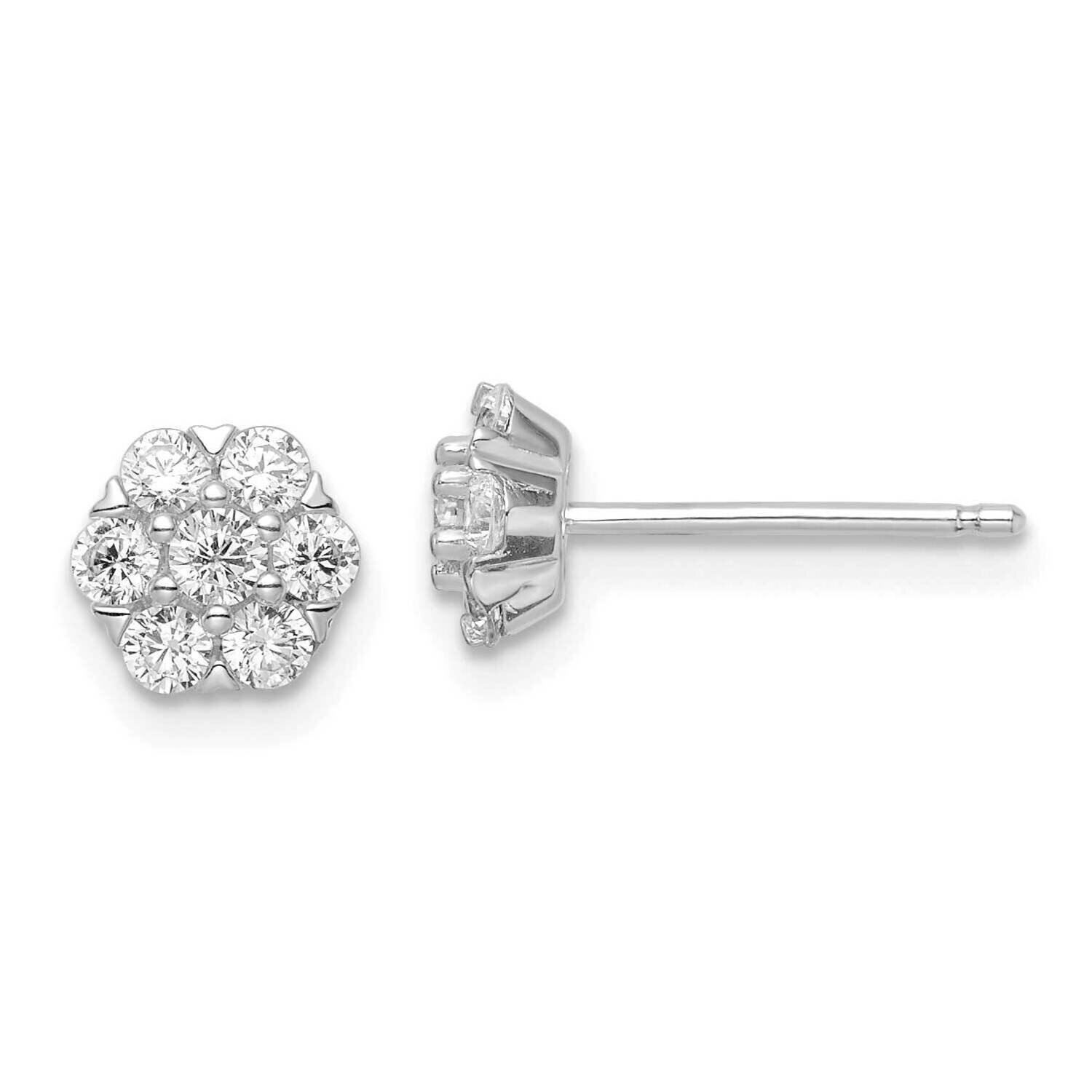 Rhodium-Plated CZ Diamond Flower Post Earrings Sterling Silver Polished QE16116