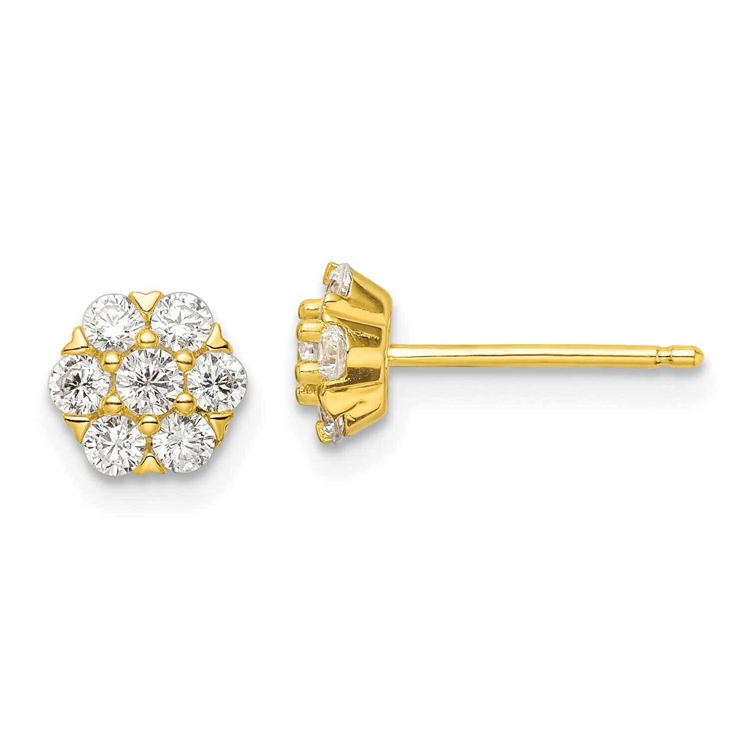 Gold-Tone CZ Diamond Flower Post Earrings Sterling Silver Polished QE16117, MPN: QE16117, 196904150…