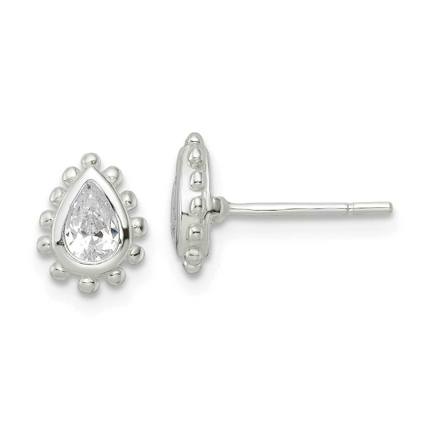 Beaded Edge Pear CZ Diamond Post Earrings Sterling Silver QE16123, MPN: QE16123, 196904169674