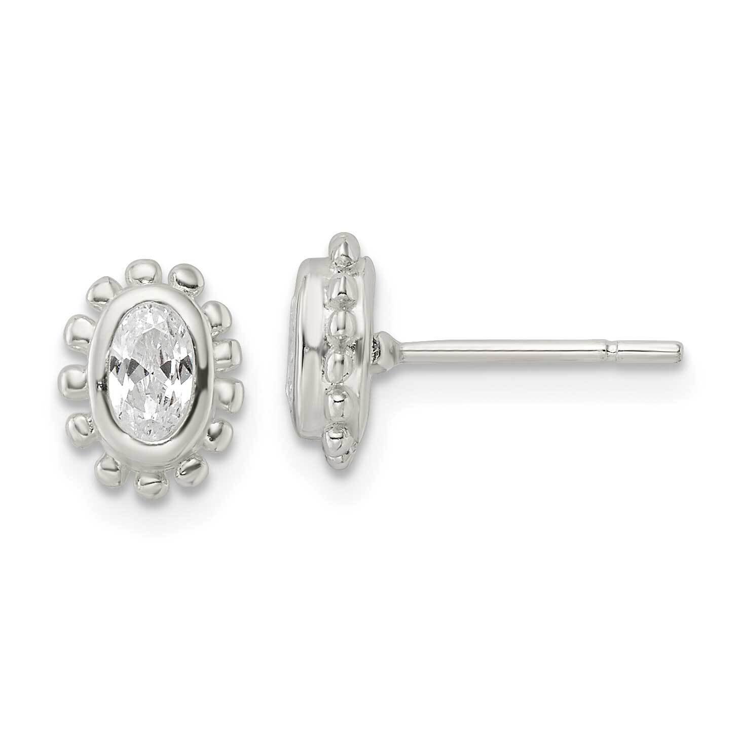 Beaded Edge Oval CZ Diamond Post Earrings Sterling Silver QE16124, MPN: QE16124, 196904169636