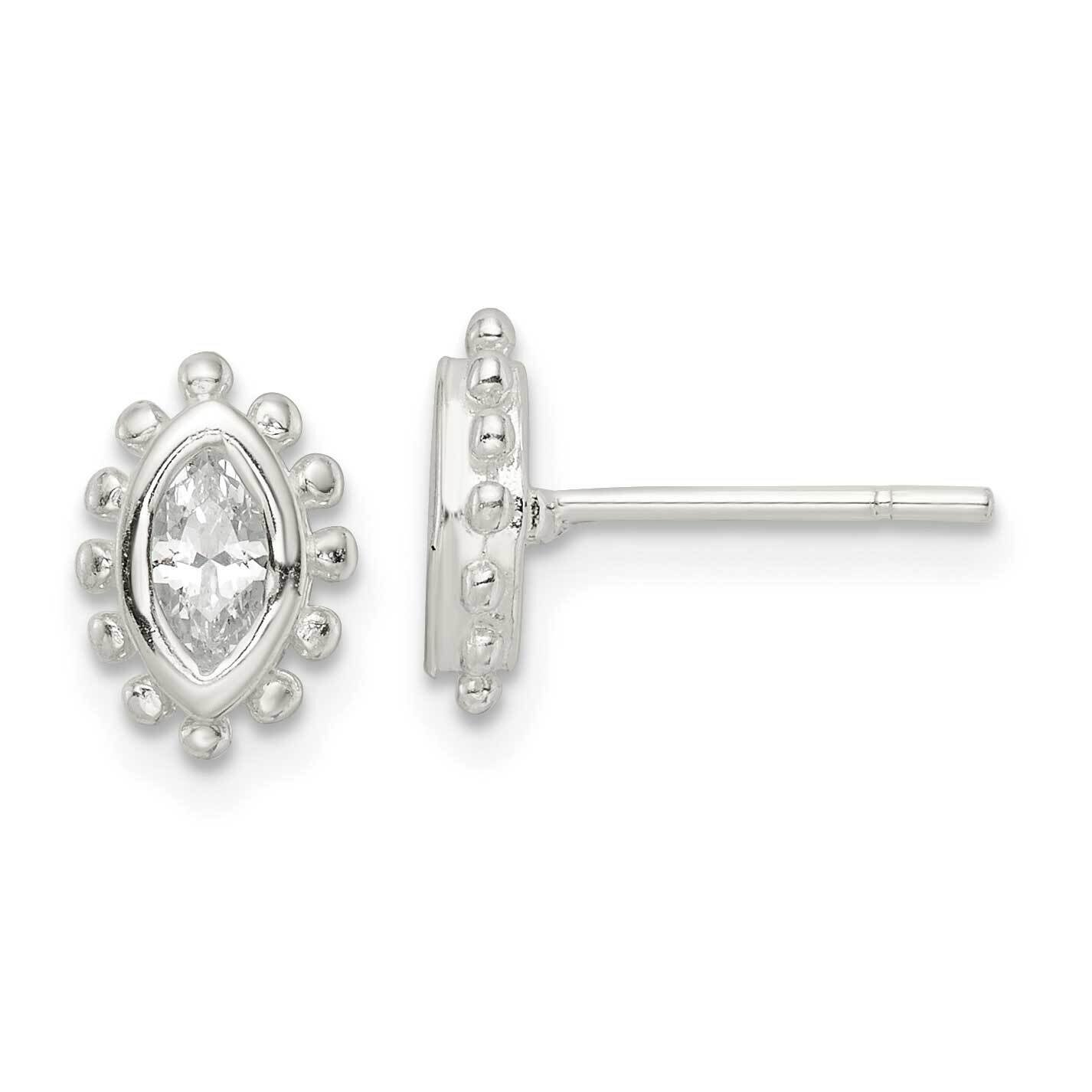 Beaded Edge Marquise CZ Diamond Post Earrings Sterling Silver QE16126, MPN: QE16126, 196904150801