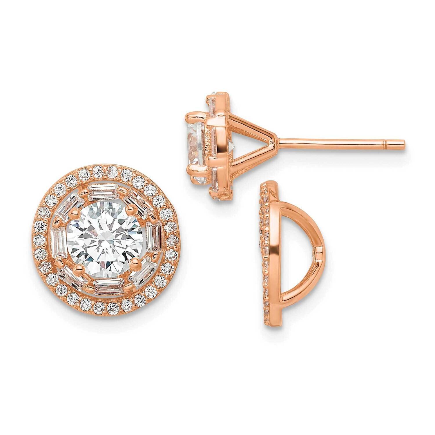 Rose-Tone CZ Diamond 6mm Stud Earrings with Jackets Sterling Silver Polished QE16129
