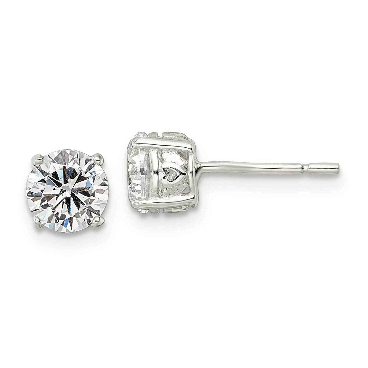 6mm Round CZ Diamond Post Earrings Sterling Silver QE16133, MPN: QE16133, 196904169193