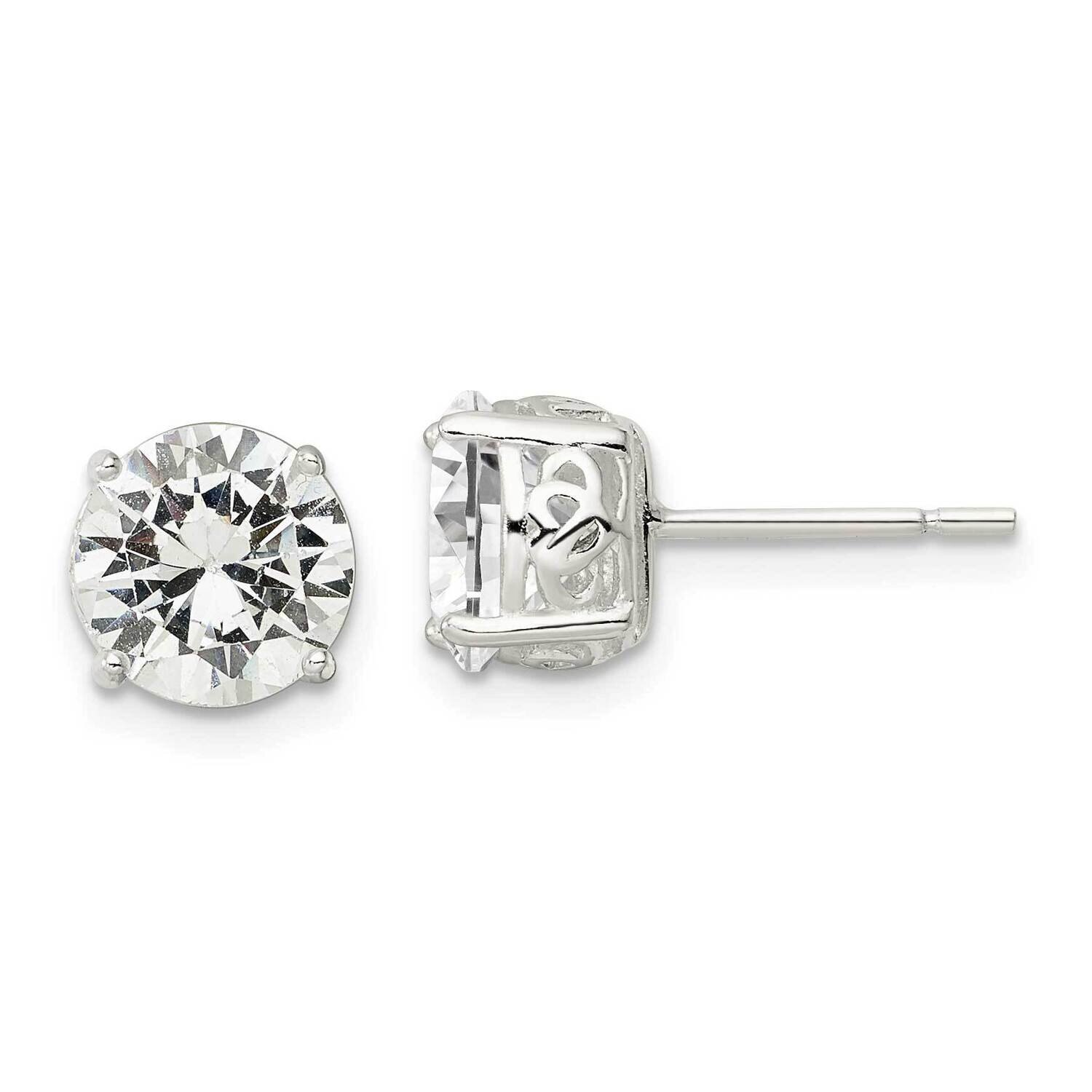 CZ Diamond Circle Post Earrings Sterling Silver Polished QE16140, MPN: QE16140, 196904169643