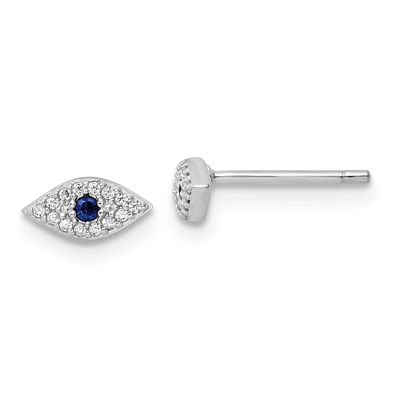 Blue &amp; White CZ Diamond Eye Post Earrings Sterling Silver Rhodium-Plated Polished QE16148, MPN: QE1…