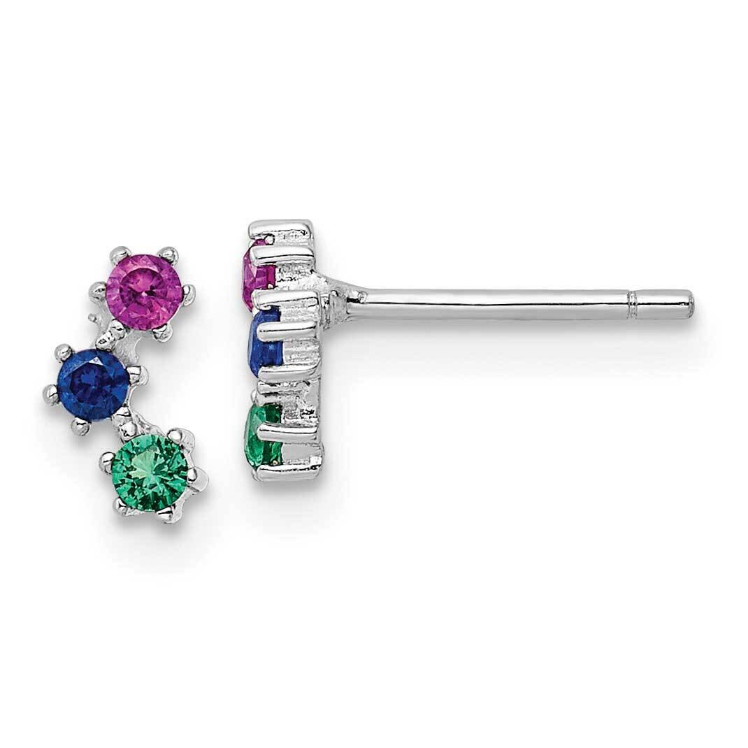 Multi-Color CZ Diamond Post Earrings Sterling Silver Rhodium-Plated Polished QE16149, MPN: QE16149,…