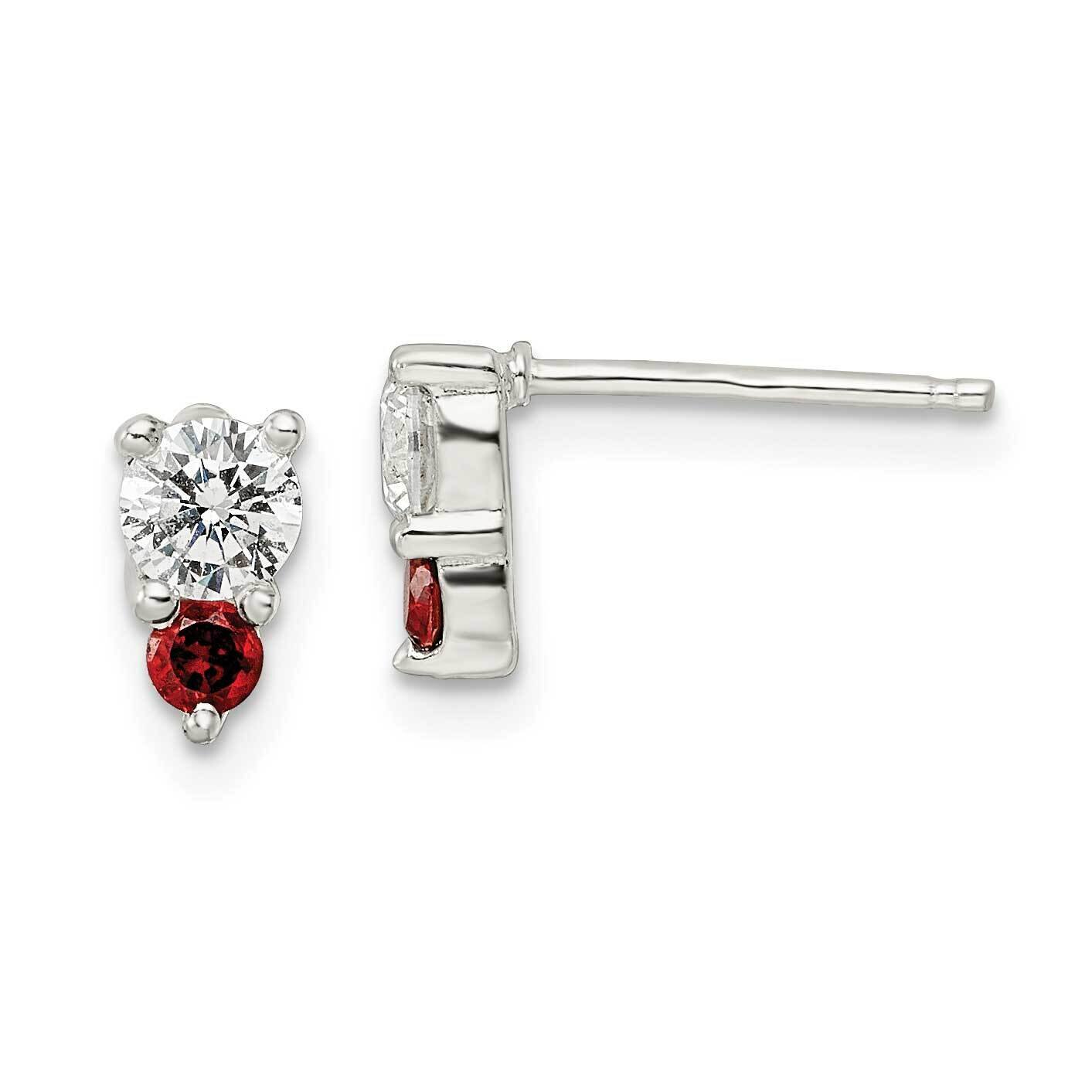 Red and White CZ Diamond Post Earrings Sterling Silver QE16152, MPN: QE16152, 196904169001