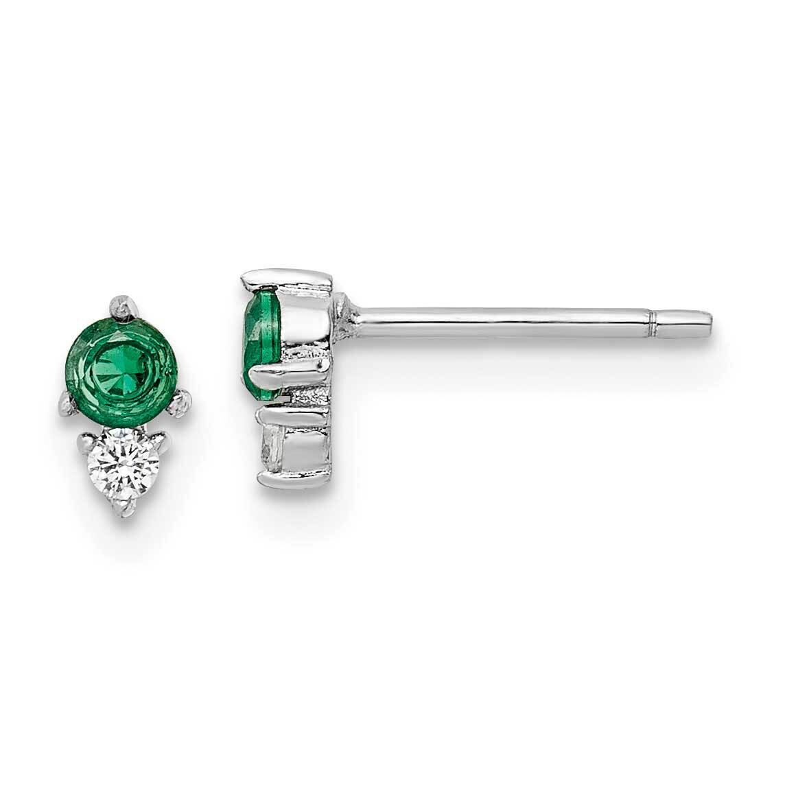 Green & White CZ Diamond Post Earrings Sterling Silver Rhodium-Plated Polished QE16155