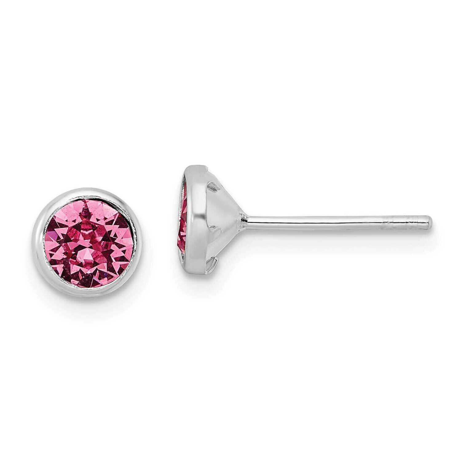 Post Pink Crystal Bezel Earrings Sterling Silver Rhodium-Plated QE16161, MPN: QE16161, 196904169360