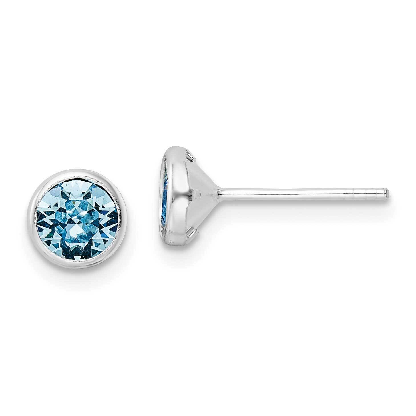 Blue Crystal Bezel Post Earrings Sterling Silver Rhodium-Plated QE16162, MPN: QE16162, 196904169490