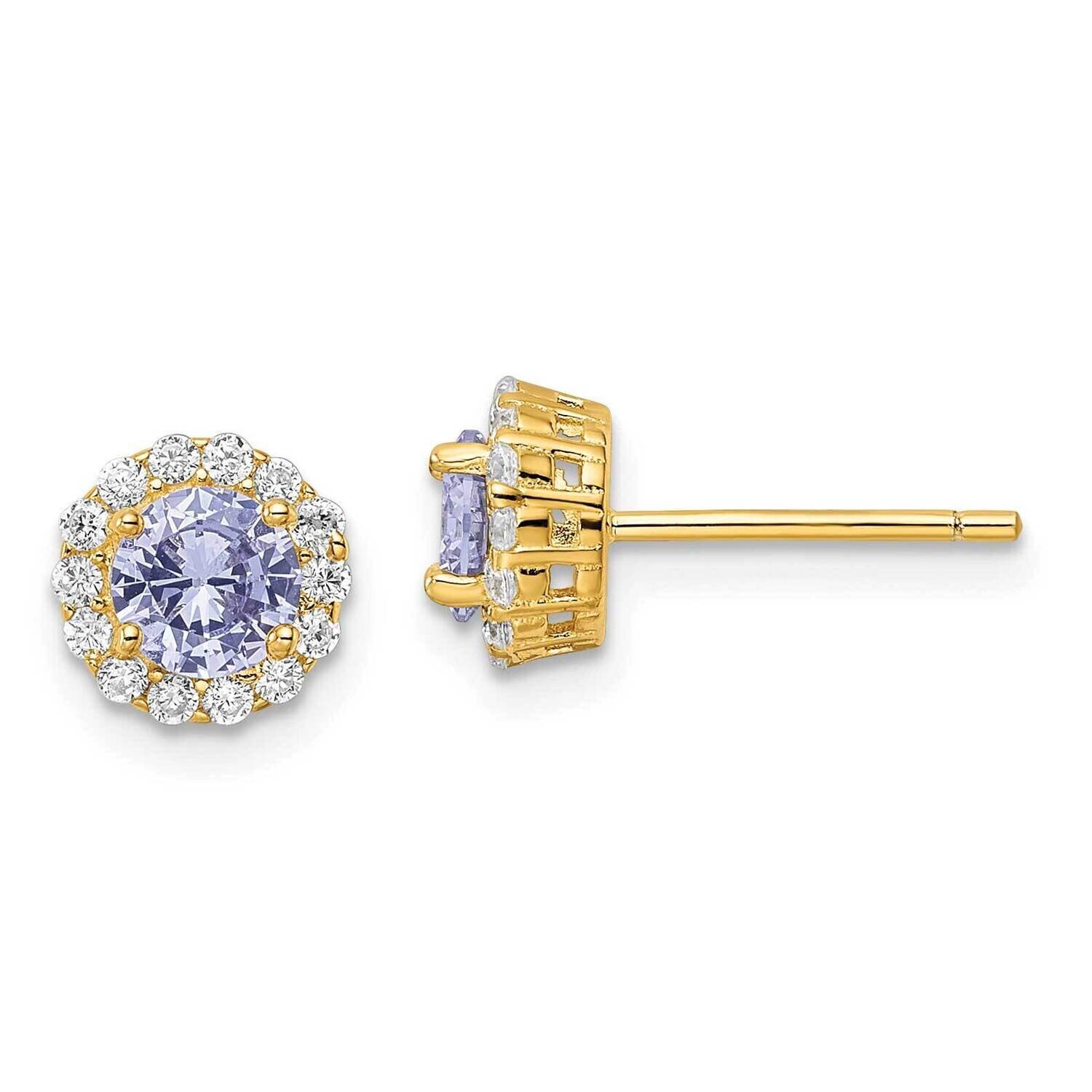 Gold Tone Purple CZ Diamond Post Earrings Sterling Silver QE16165, MPN: QE16165, 196904169322