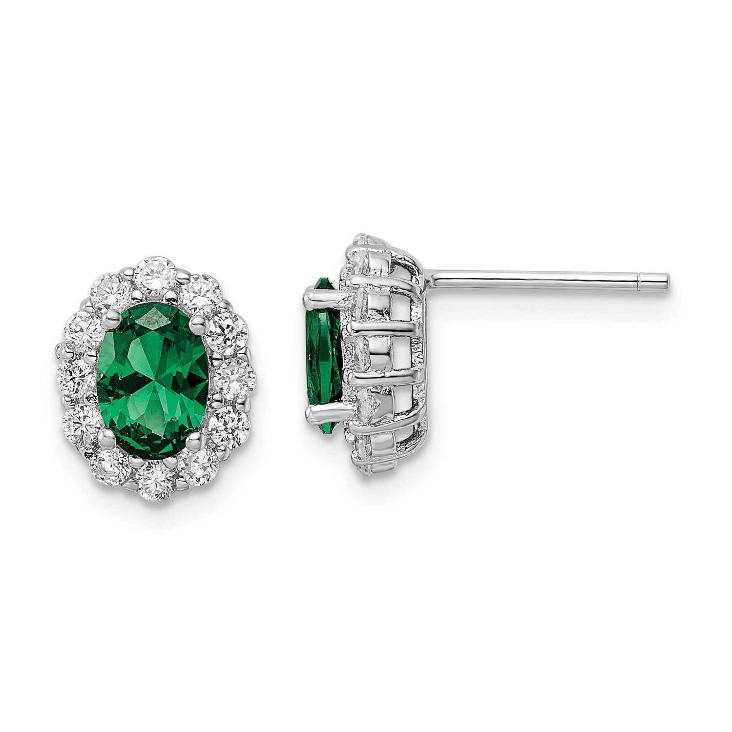 Rhodium-Plated Green and Clear CZ Diamond Post Earrings Sterling Silver Polished QE16166, MPN: QE16…