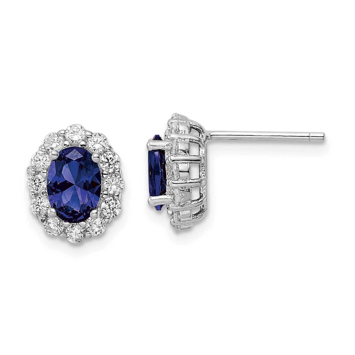 Rhodium-Plated Blue and Clear CZ Diamond Post Earrings Sterling Silver Polished QE16168