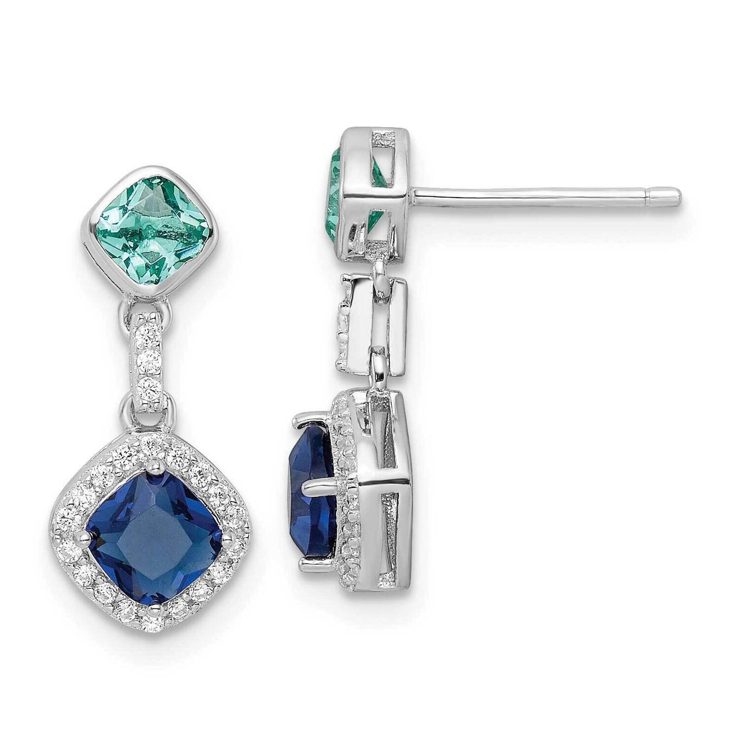 CZ Diamond and Glass Stone Dangle Post Earrings Sterling Silver Rhodium-Plated QE16171, MPN: QE1617…