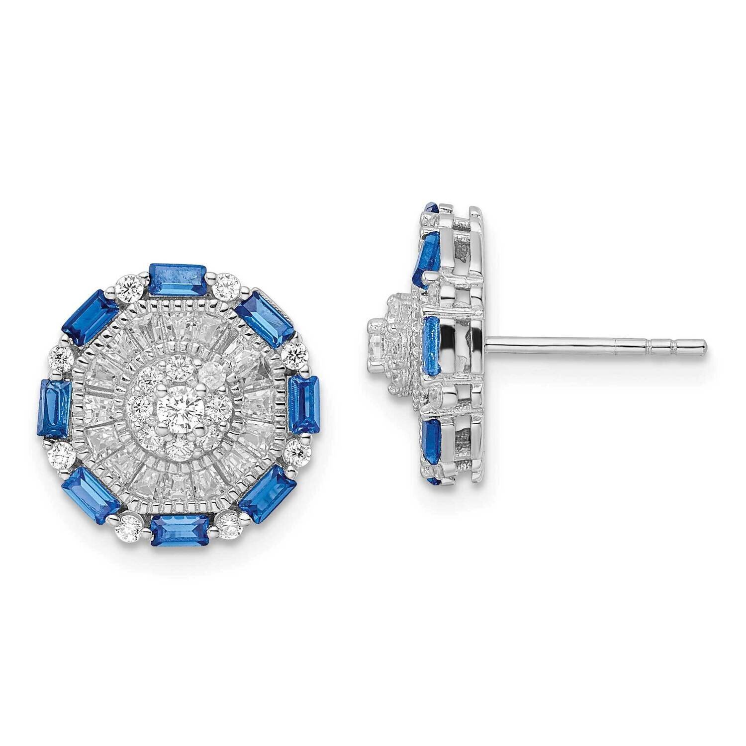 Blue &amp; White Fancy CZ Diamond Post Earrings Sterling Silver Rhodium-Plated Polished QE16172, MPN: Q…
