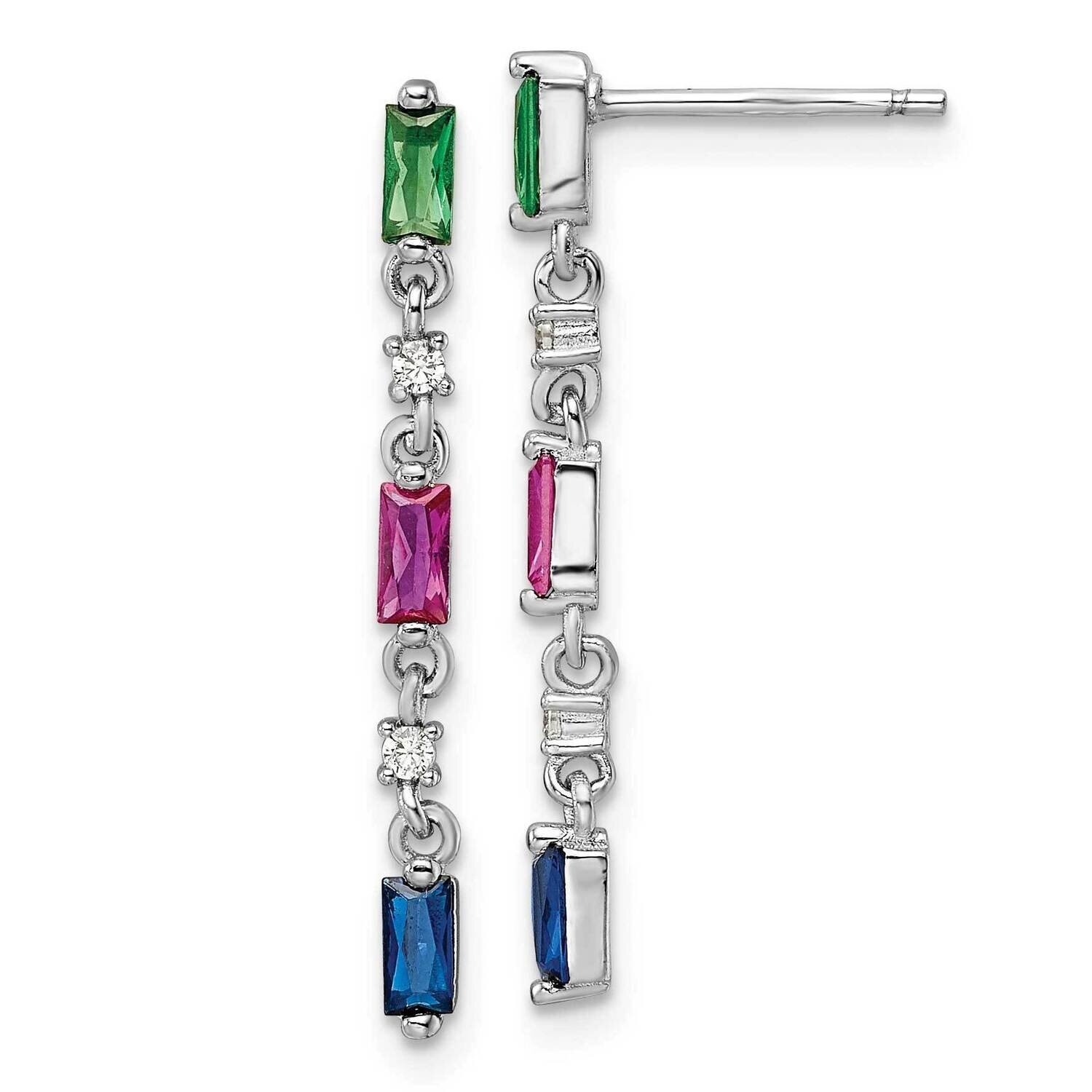 Multi-Color CZ Diamond Post Dangle Earrings Sterling Silver Rhodium-Plated Polished QE16174, MPN: Q…