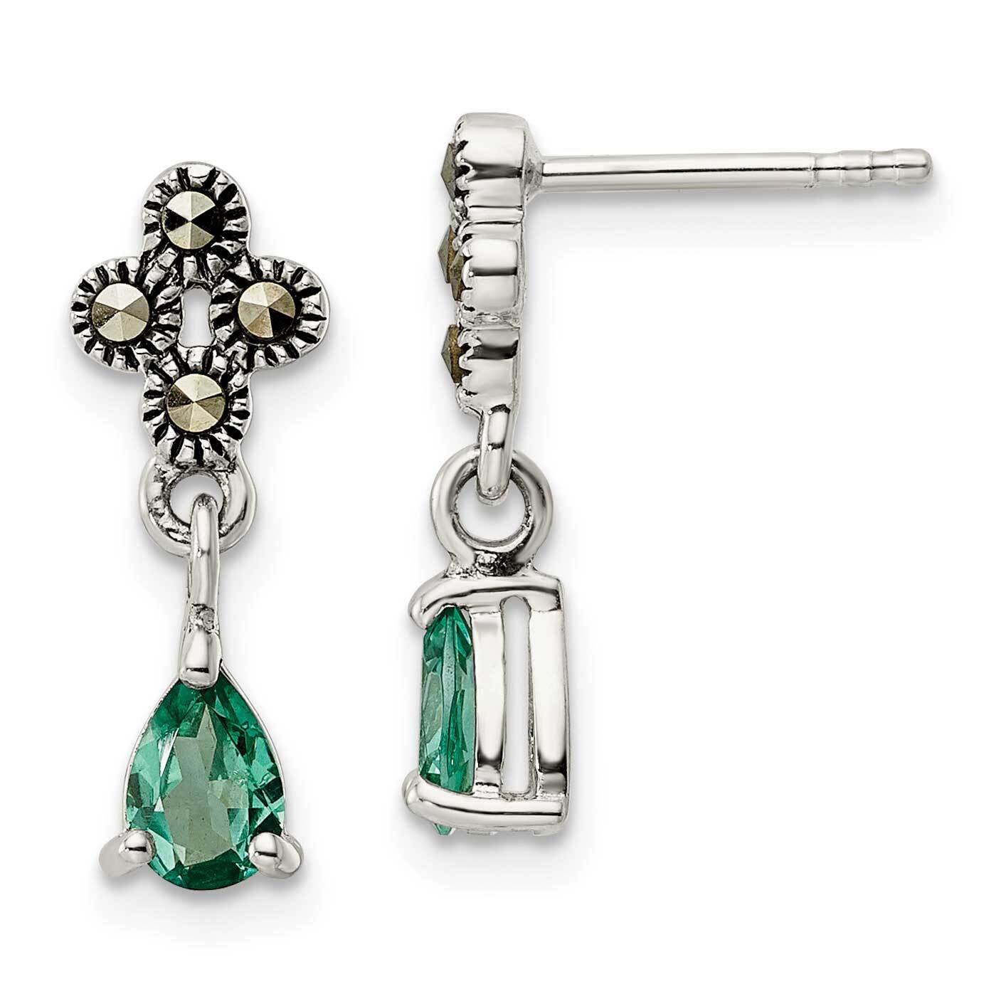 Marcasite &amp; Lab Created Green Quartz Earrings Sterling Silver Antiqued QE16175, MPN: QE16175, 19690…