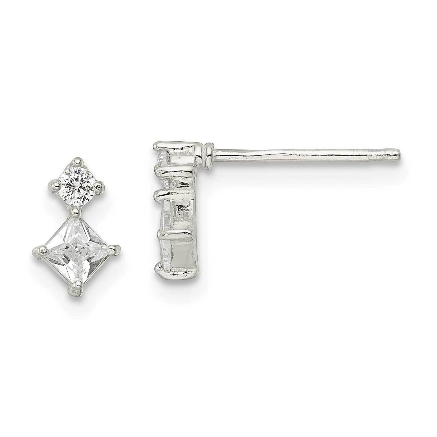 Two Square CZ Diamond Post Earrings Sterling Silver QE16176, MPN: QE16176, 196904150443